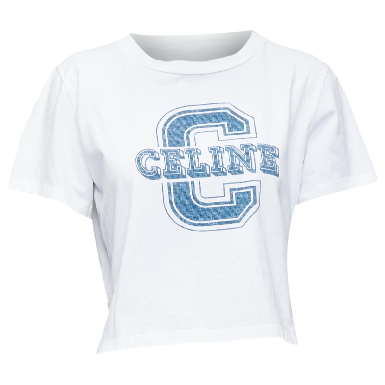 Céline Celine Cotton Big C Logo Varsity Cropped T-Shirt