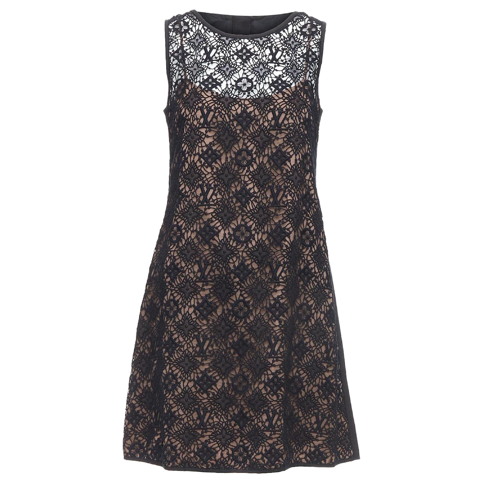 Louis Vuitton overlay lv monogram lace a-line dress Black