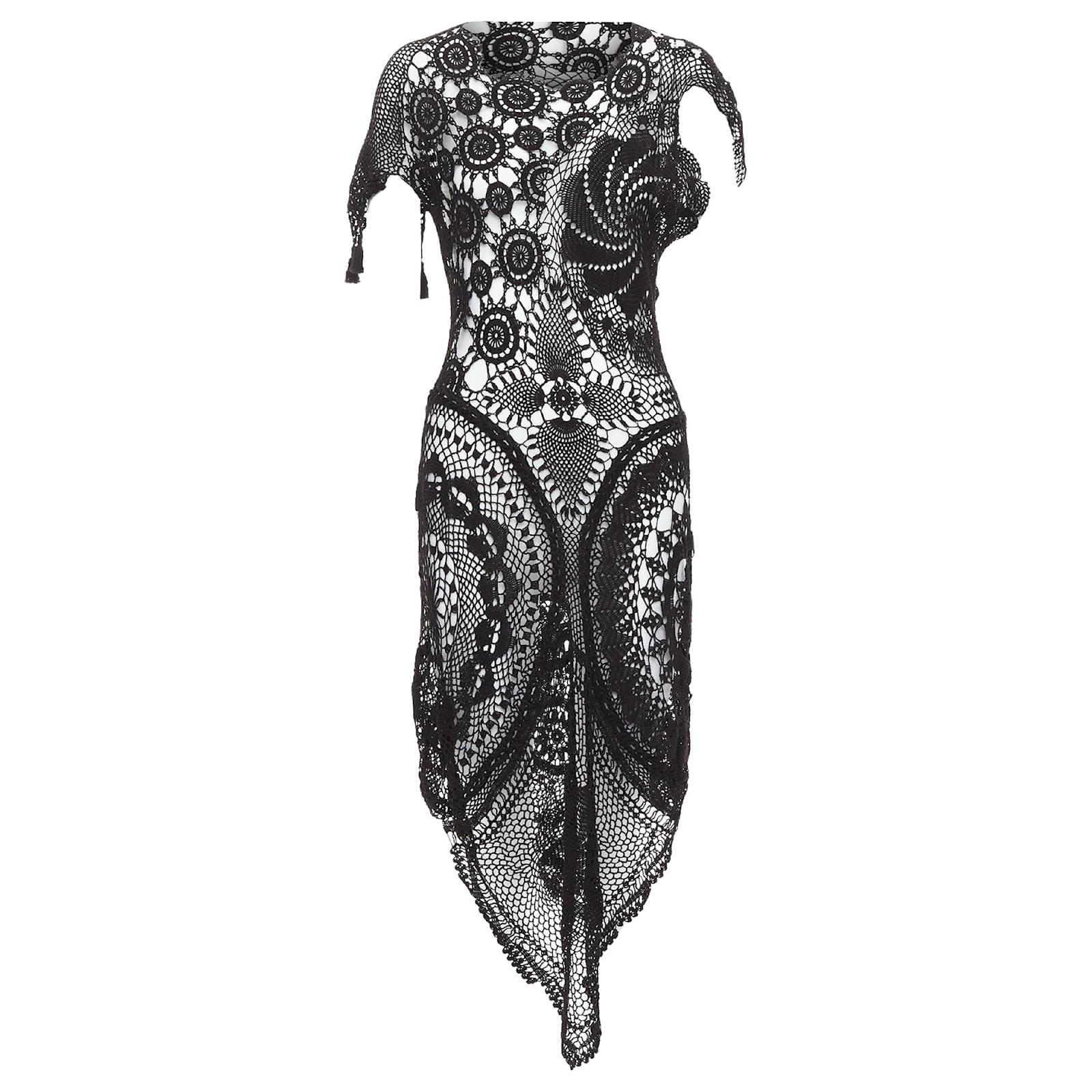 Jean Paul Gaultier back lace crochet asymmetric dress Black