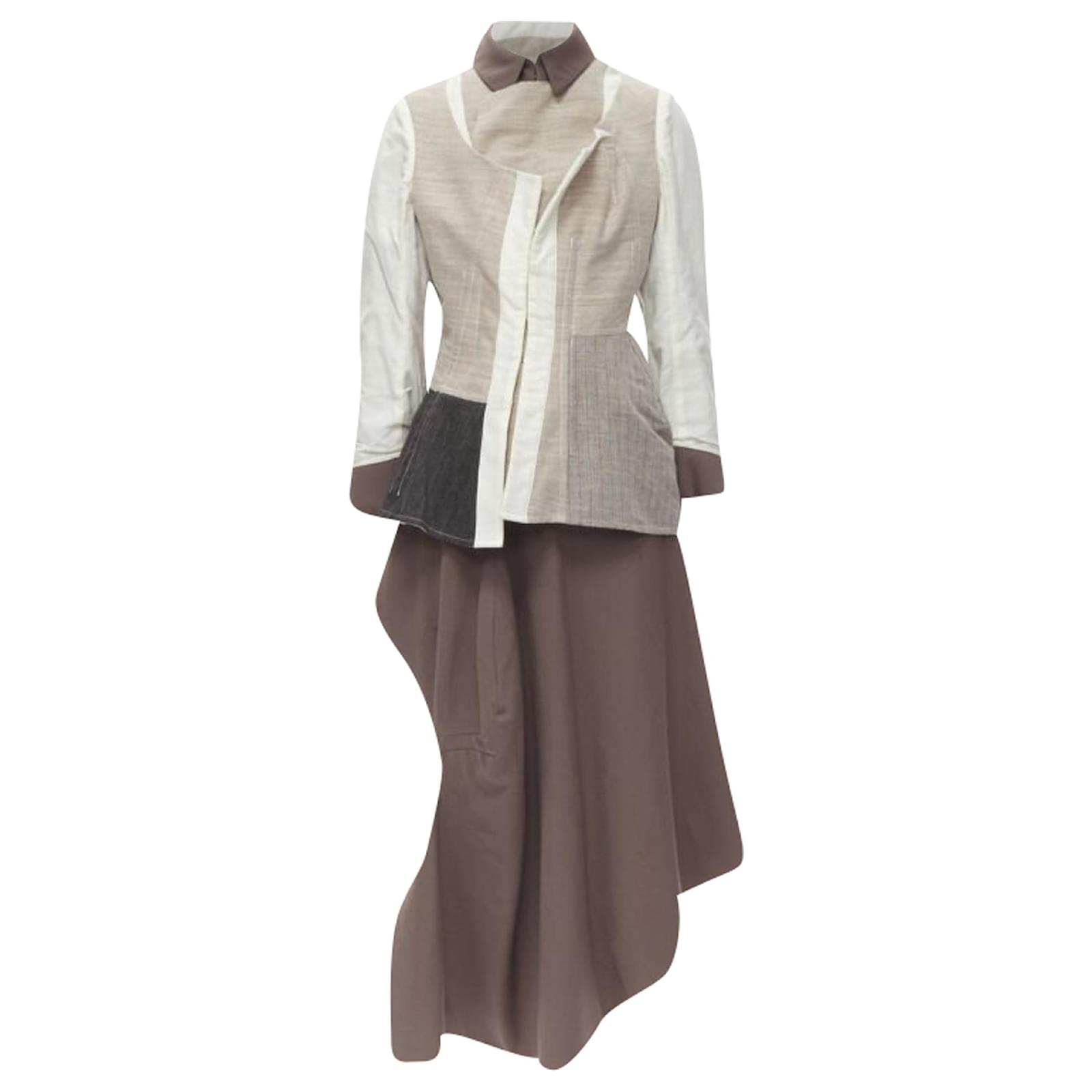Comme Des Garcons patchwork inside out jacket skirt Brown Beige