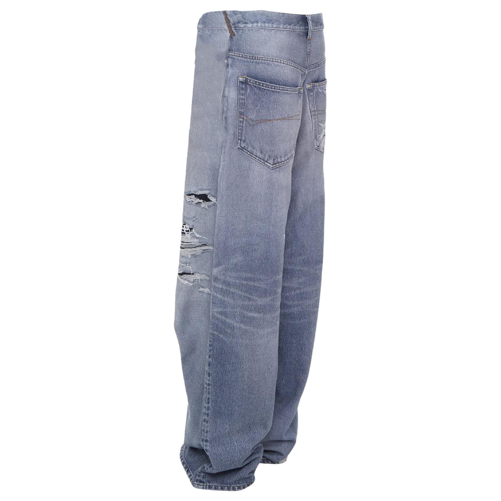 Balenciaga Trompe Loeil Jean Printed Wide Leg Sweatpants Blue