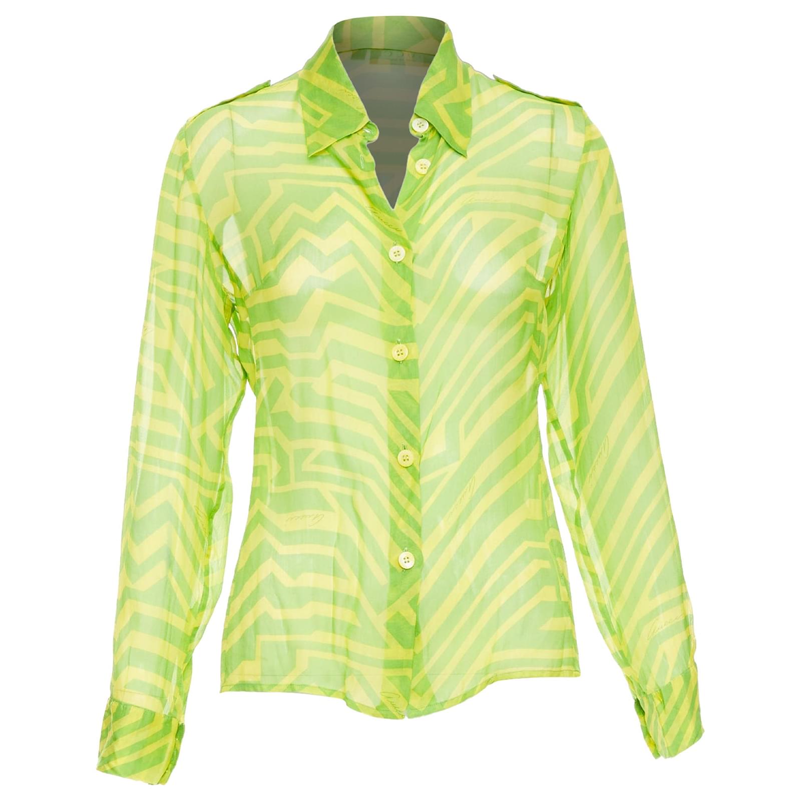 Gucci Tom Ford Geometric Silky Sheer Shirt Green