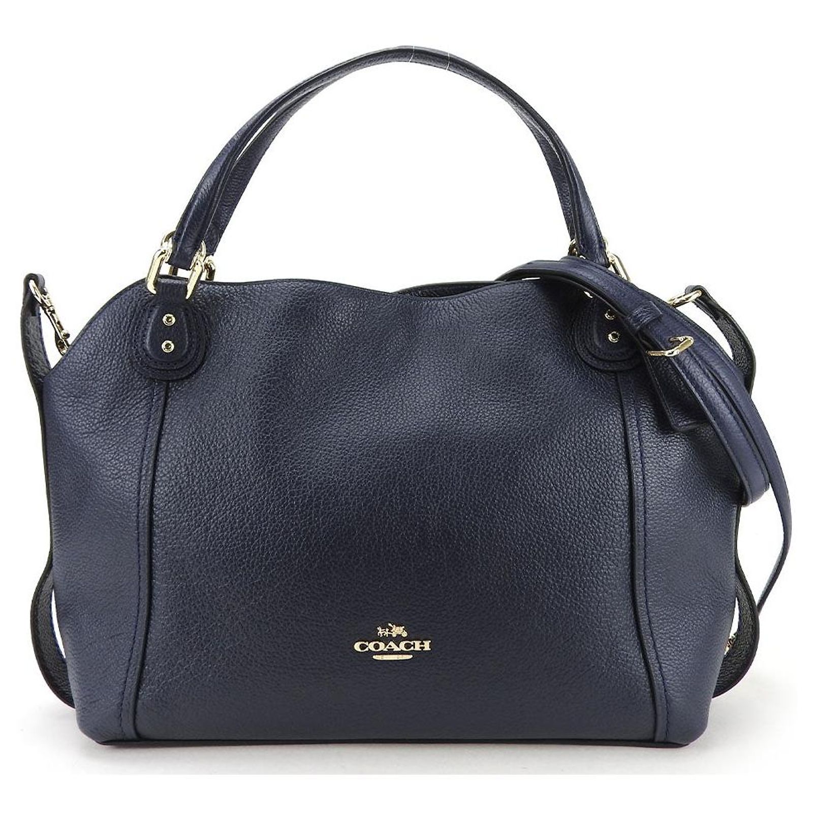 USED COACH Leather Tote Bag 57124 Navy (Sold) - Joli Closet