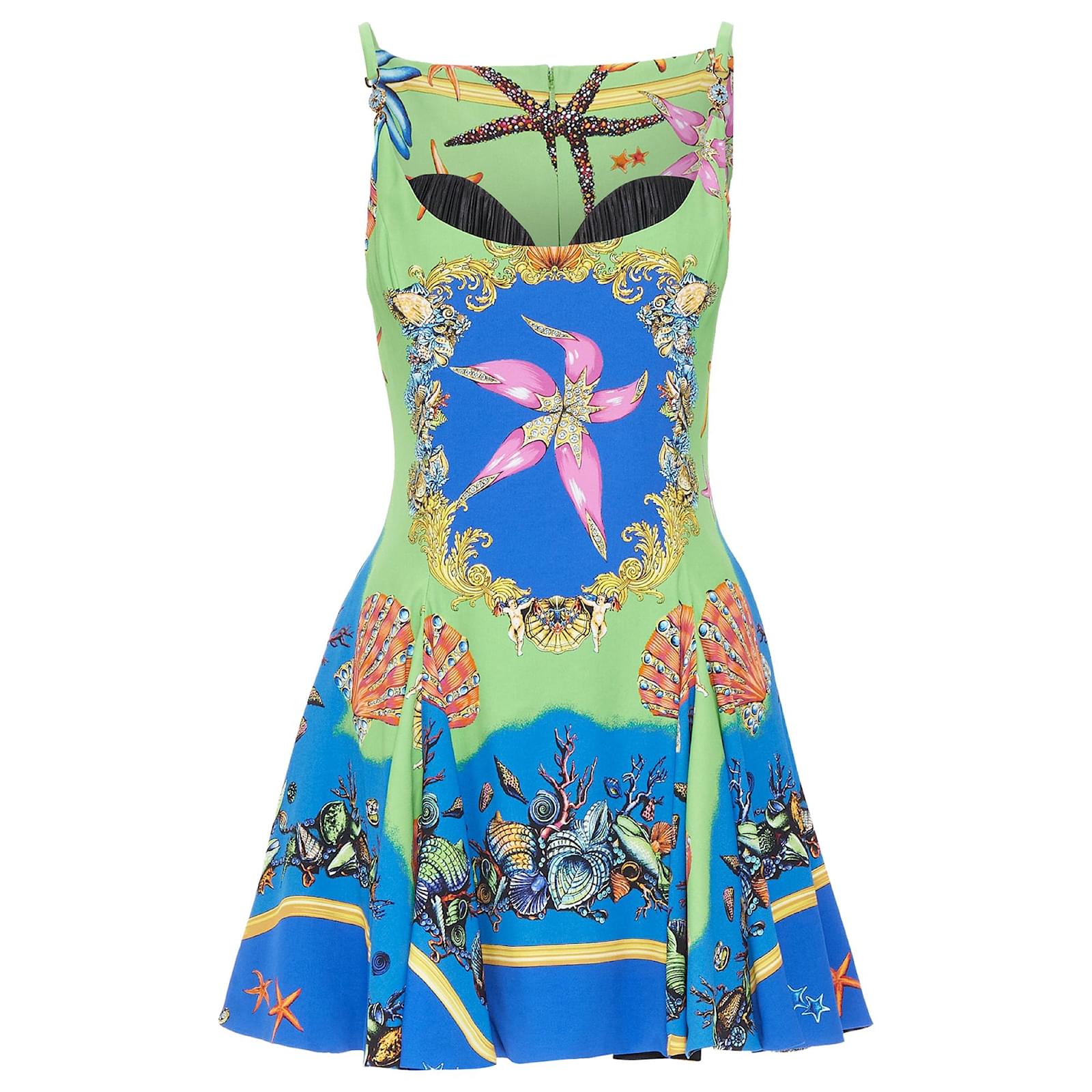 Vestido Medusa Versace Tresor De La Mer Verde Viscosa Fibra de