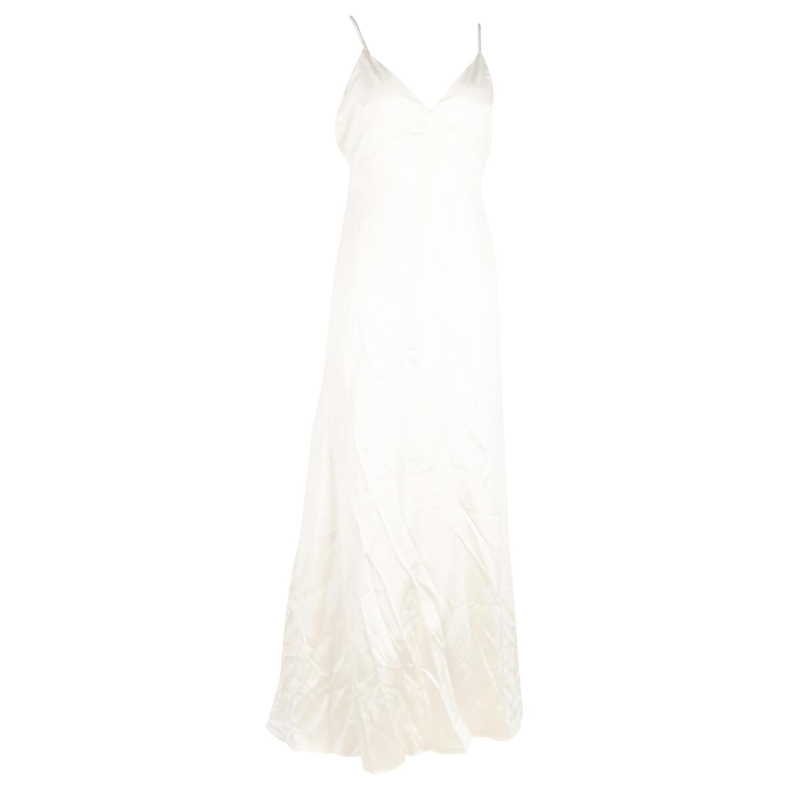chinese dress ladies Reformation Icelynn Ivory Satin V-Neck Empire Waist Maxi Dress  The Closet  New York