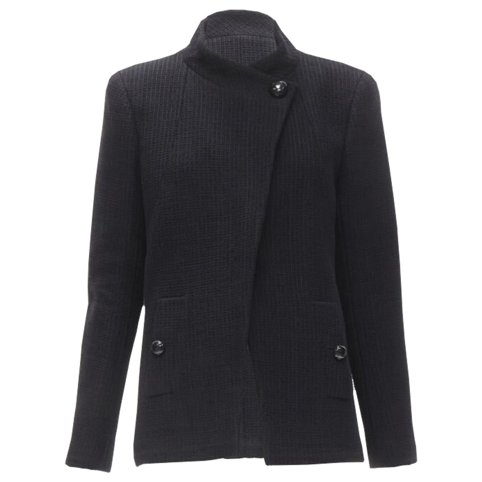 Chanel lattice tweed CC button wrap jacket Black Cotton ref.1905404 ...