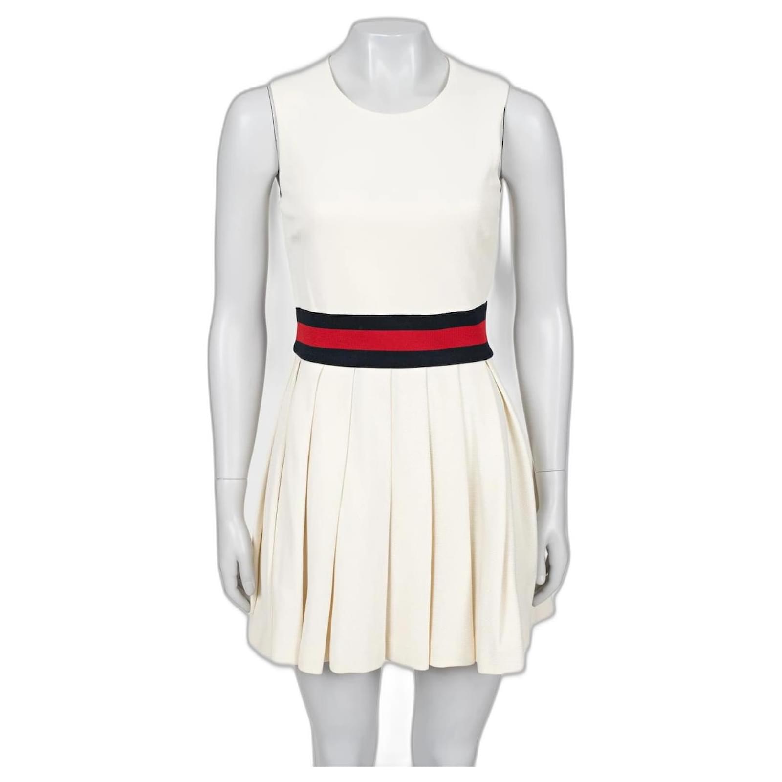 未使用 Gucci Off-White Gabardine ワンピース Gucci Off White Gabardine Pleated Dress Cotton Polyamide ref