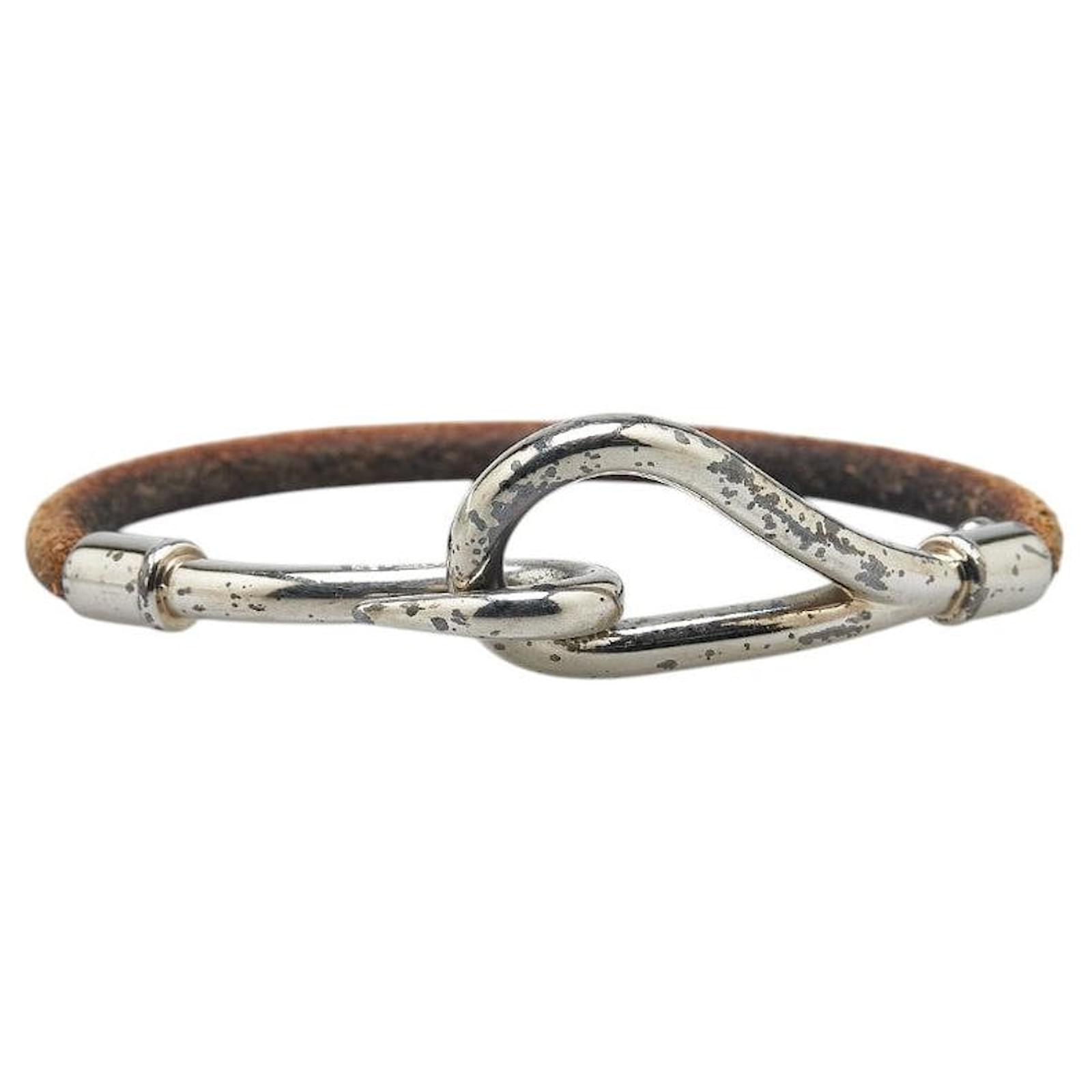 HERMES jumbo leather INTRECCIATO Braided bracelet Black Silver
