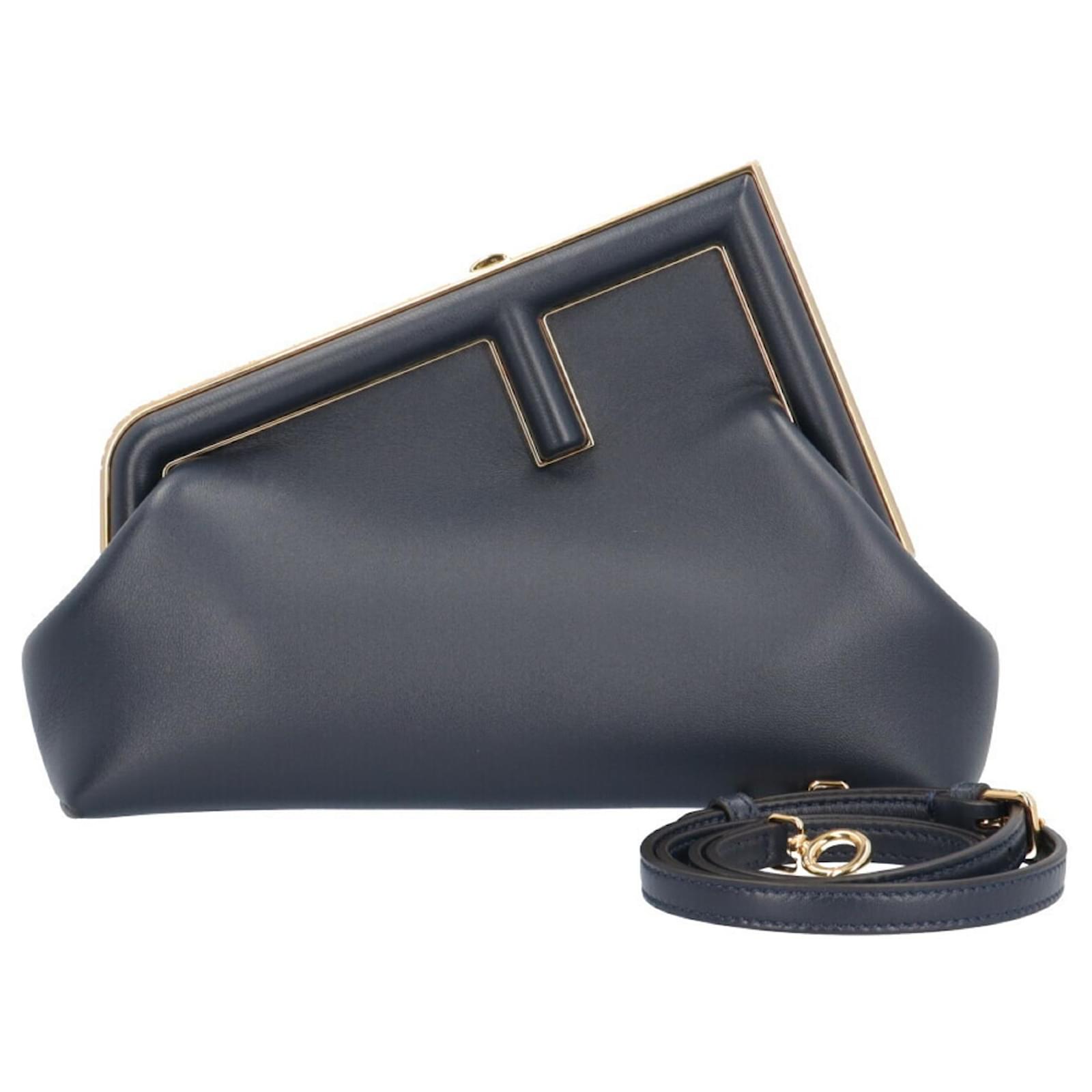 Fendi First Small Shoulder Bag Navy blue Leather ref.1908807