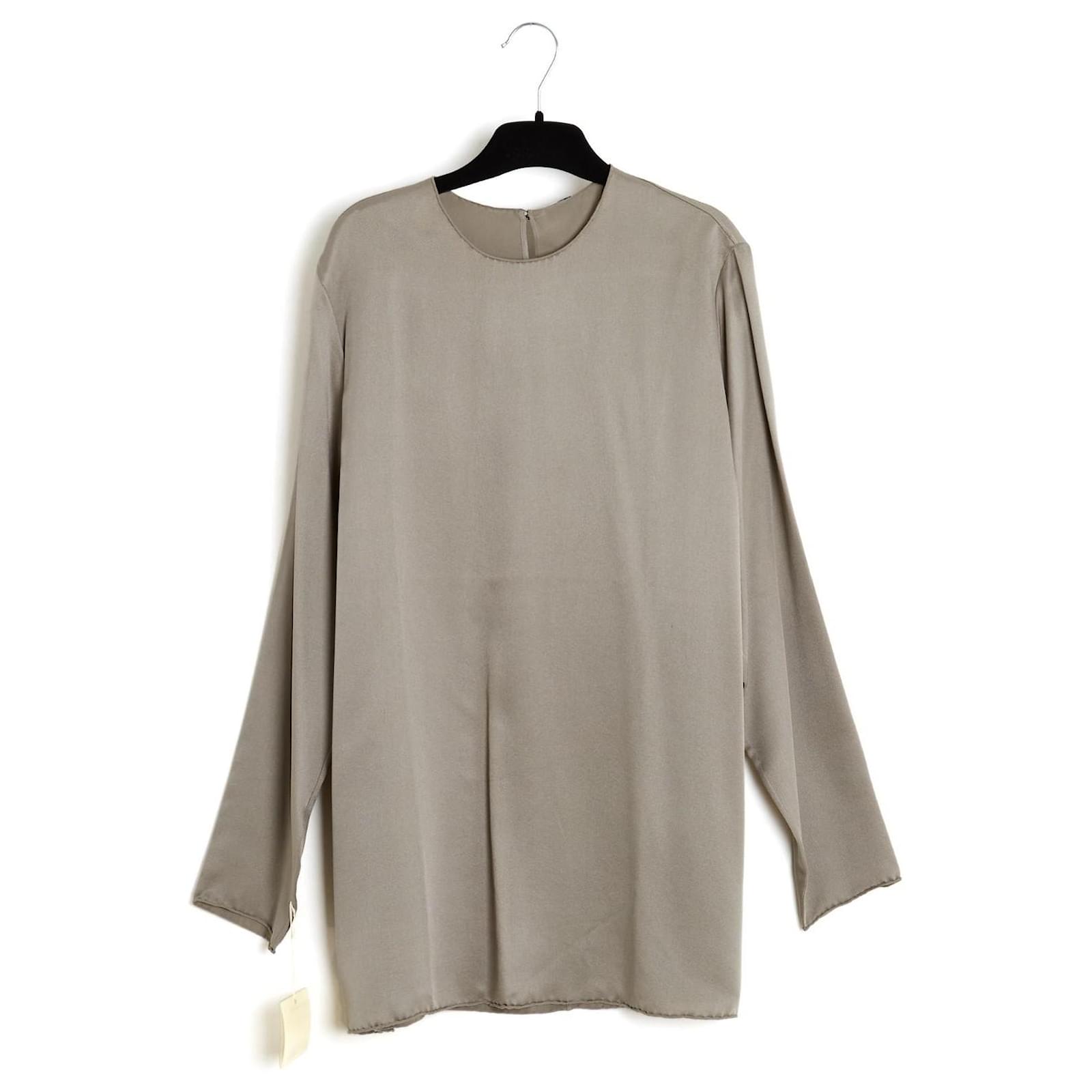 トップス HERMES by Martin Margiela Linen Top Hermès by Martin Margiela Top FR38 Grey Silk Twill Blouse