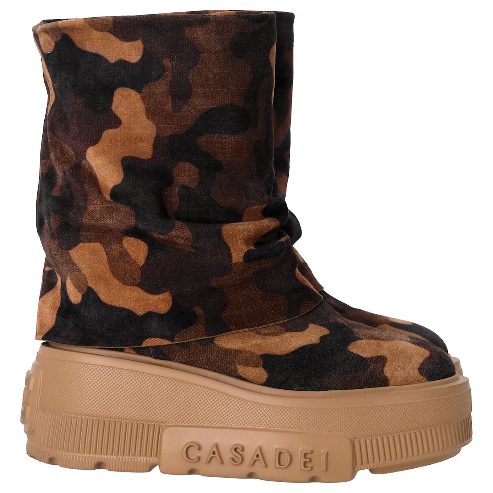 Casadei Nexus Undercover Camouflage Ankle Boots in Brown Cotton