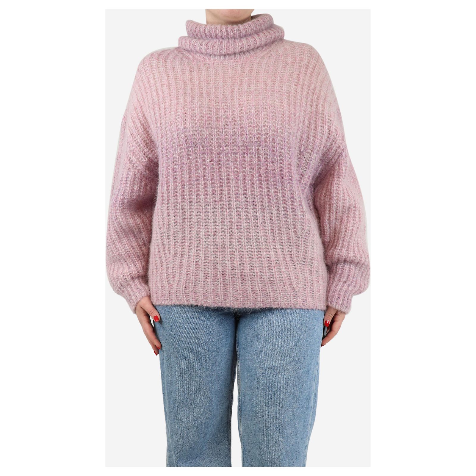Pull Col Roulé IMPULS En Mohair - Rose/bordeaux, Taille S/M, Occasion Très Bon état
