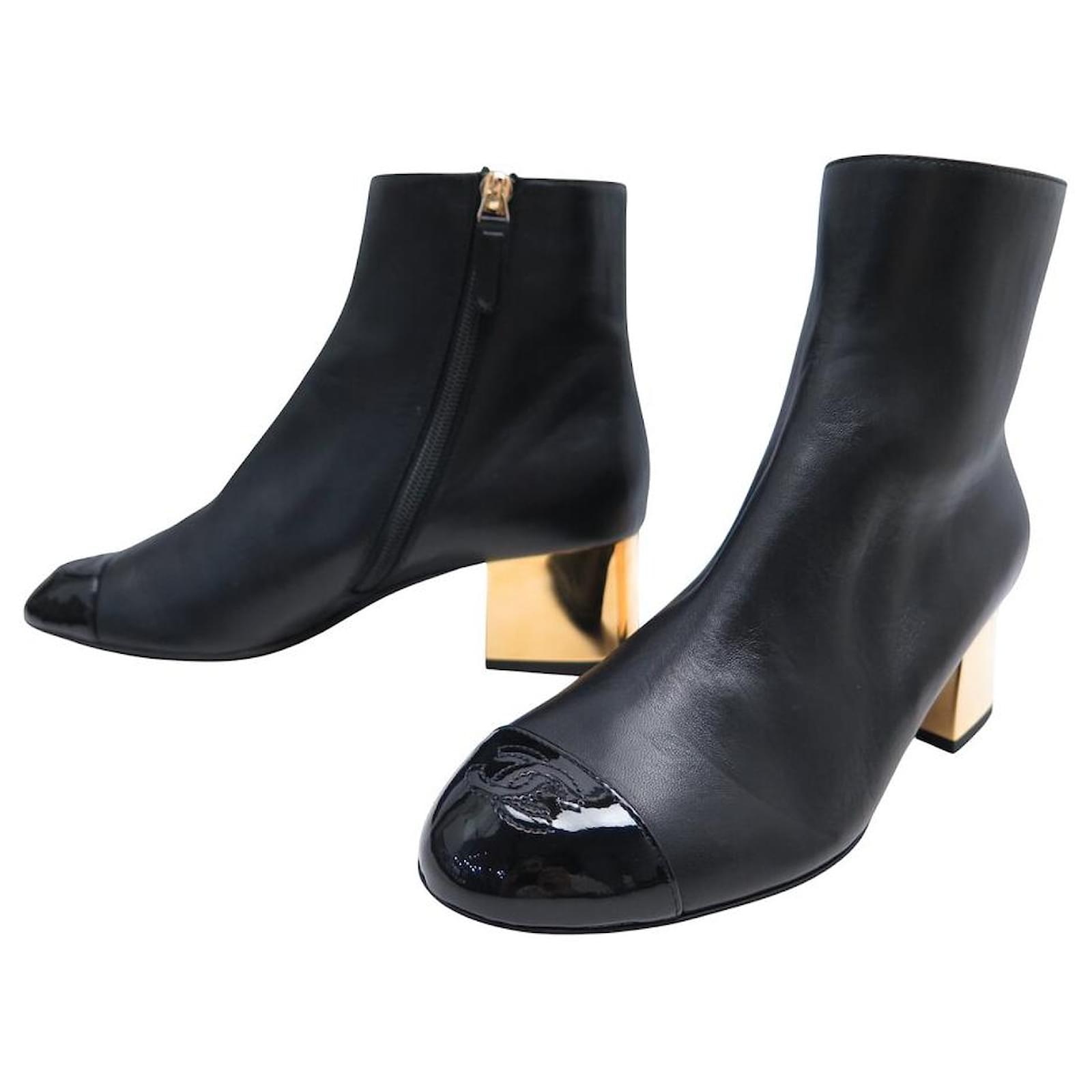 NINE CHANEL SHOES G38428 HEEL BOOTS CC LOGO LEATHER Black ref