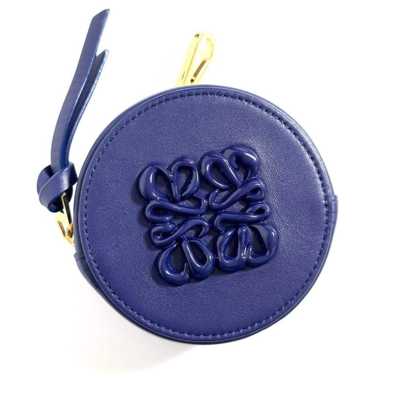 LOEWE ロエベ　coin case coin purse anagram Loewe Blue Leather Anagram Round Coin Purse ○ Labellov