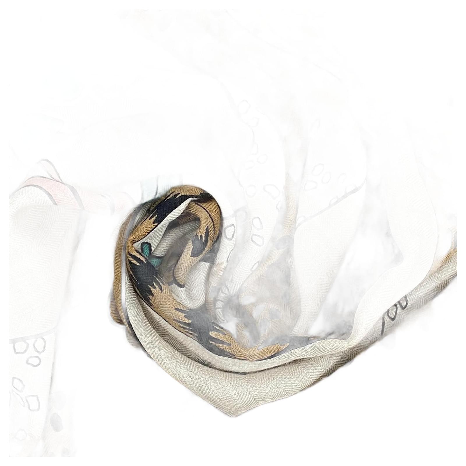 HERMES cashmere silk Carre Jean 140 LES LEOPARDS Leopard Print Large Scarf scarf Beige, blue, orange