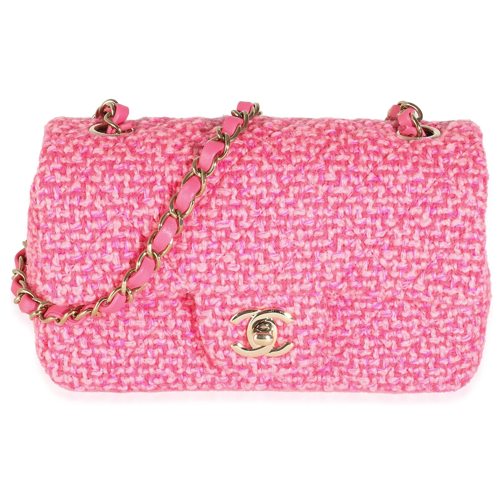 Timeless Chanel Pink Quilted Wool Tweed Mini Rectangular Flap Bag ref ...