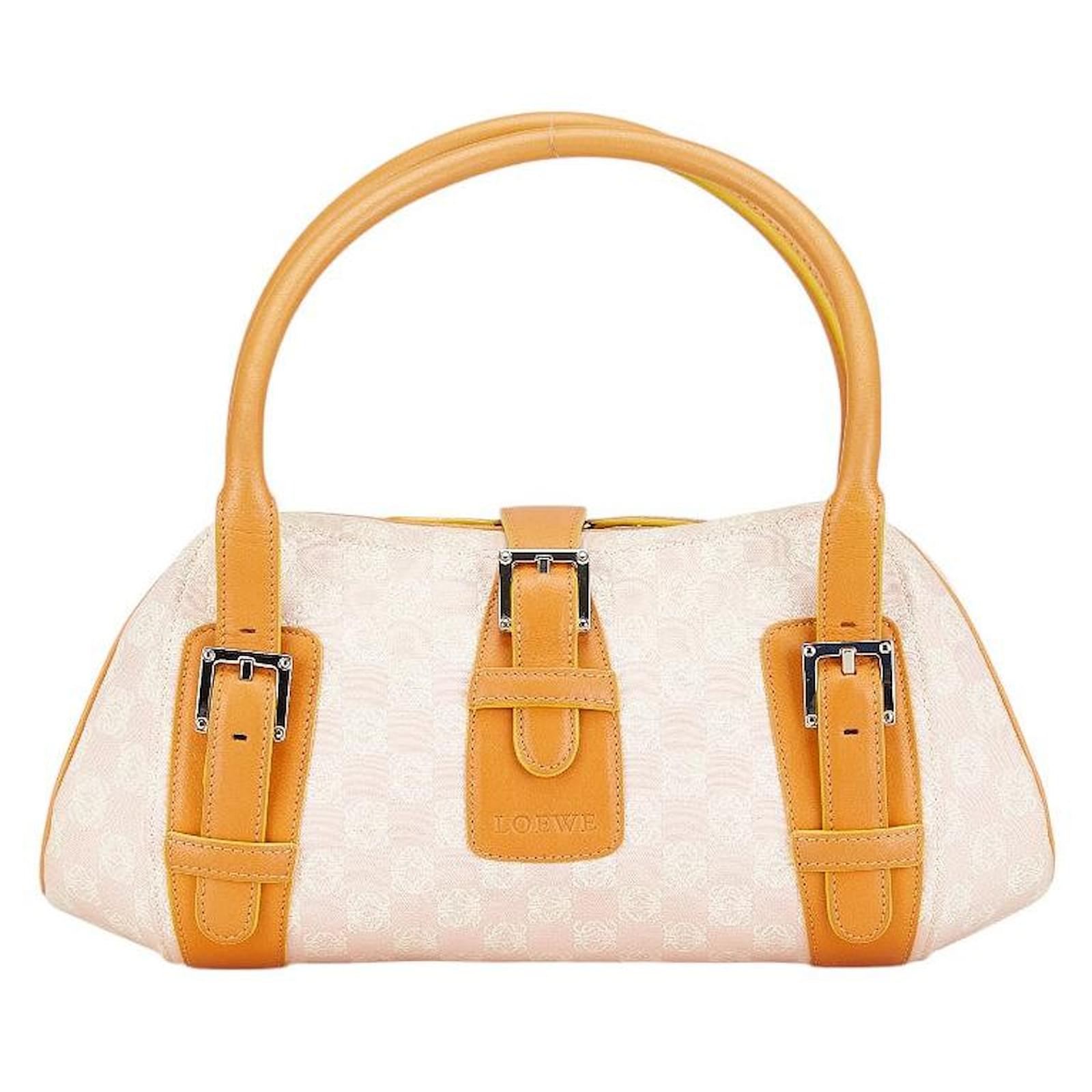 Loewe Anagram Senda Canvas Leather Handbag Pink Cloth