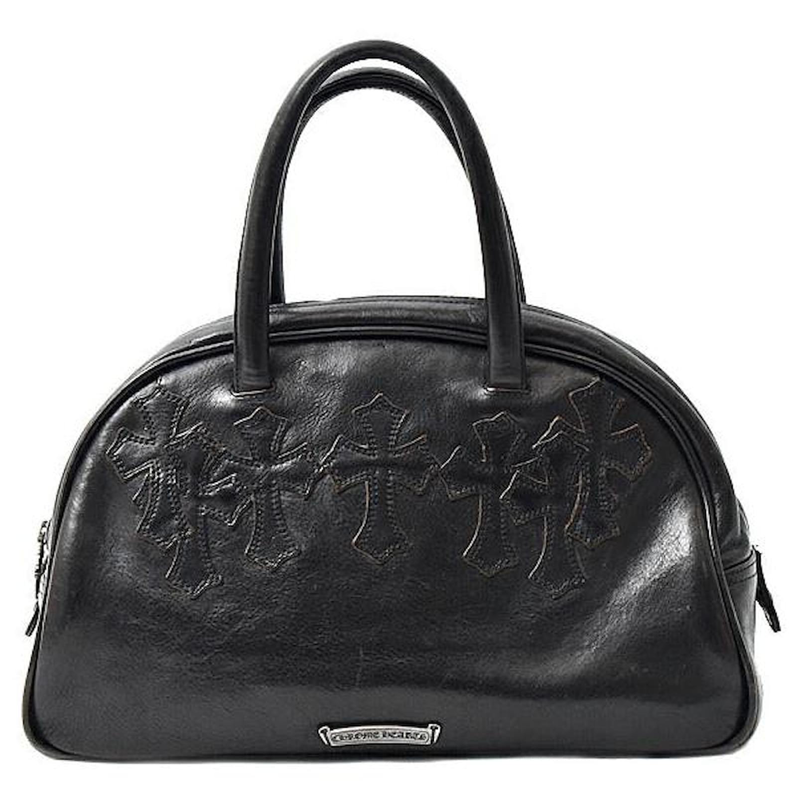 Chrome Hearts Leather Cemetery Cross Patch Gym Bag Black ref