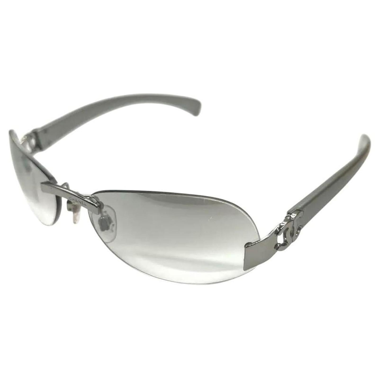 Chanel CC Logo Silver Grey Rimless Sunglasses 4037 Silvery Plastic