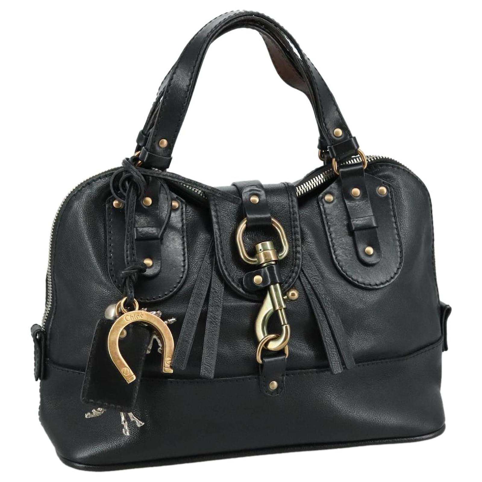 Chloé Chloe Kerala Hand Bag Leather Black Silver Auth yk16364