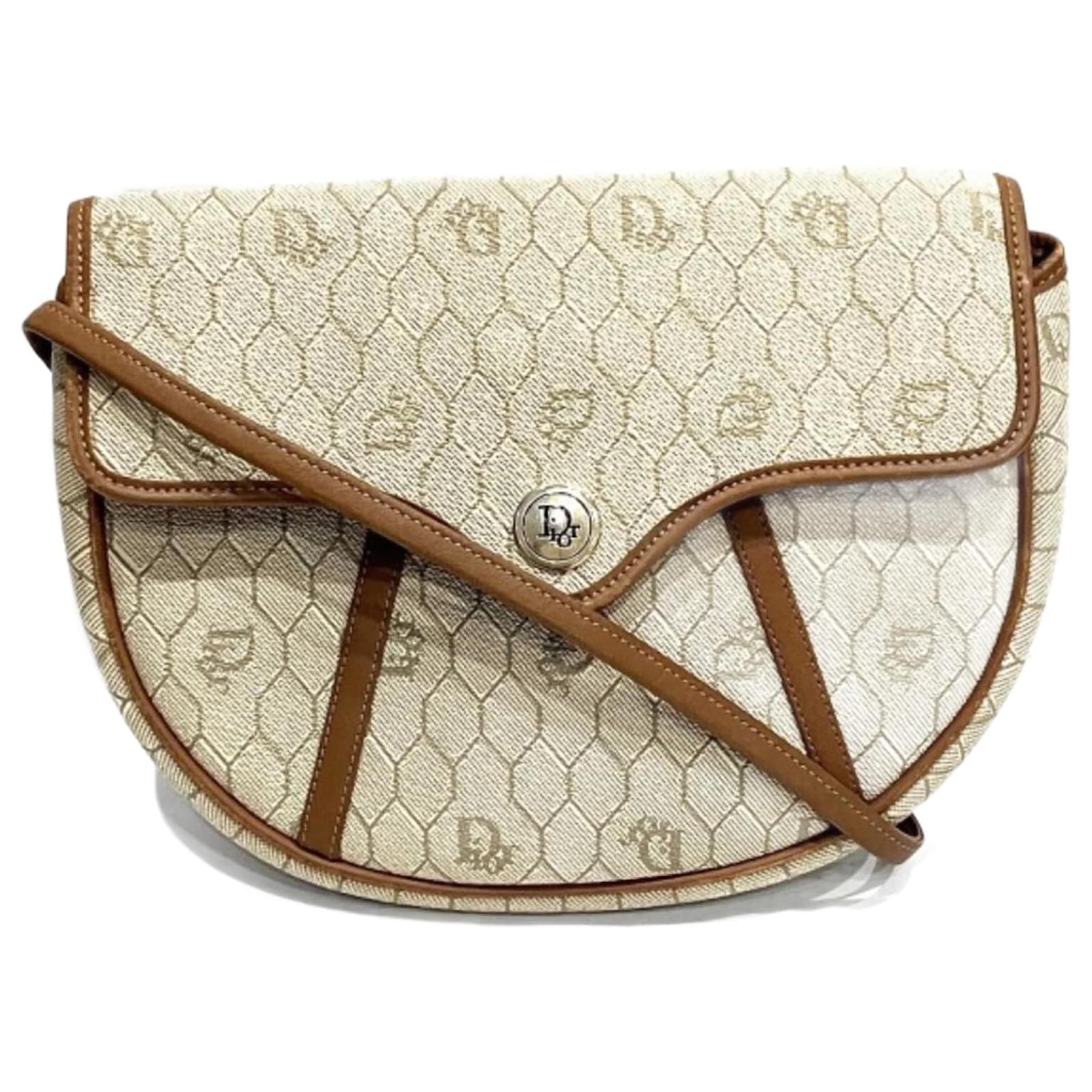 Christian Dior Dior Honeycomb Leather Shoulder Bag Beige Plastic