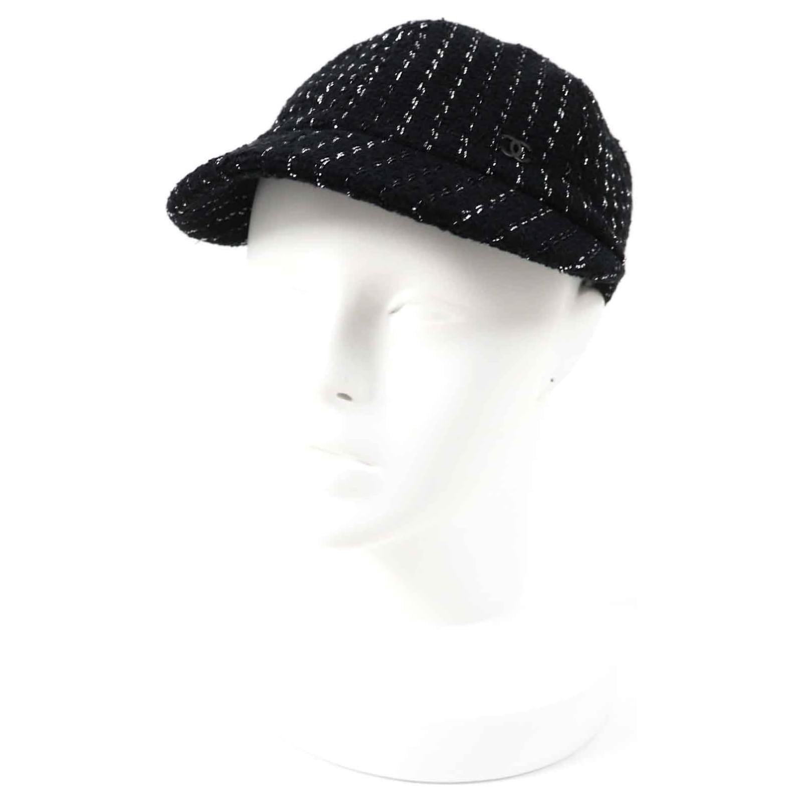 Chanel 23P Tweed Casquette Hat Black Silver M Cotton