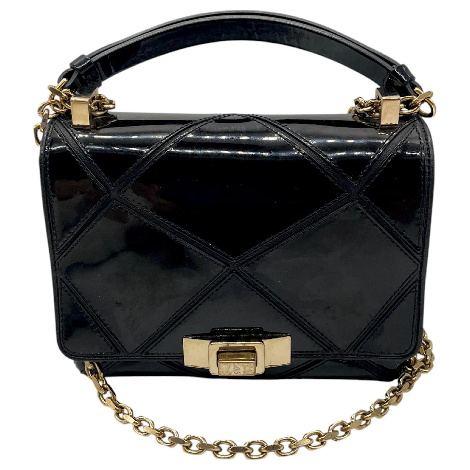 Mini bag in pelle verniciata trapuntata nera oro con tracolla