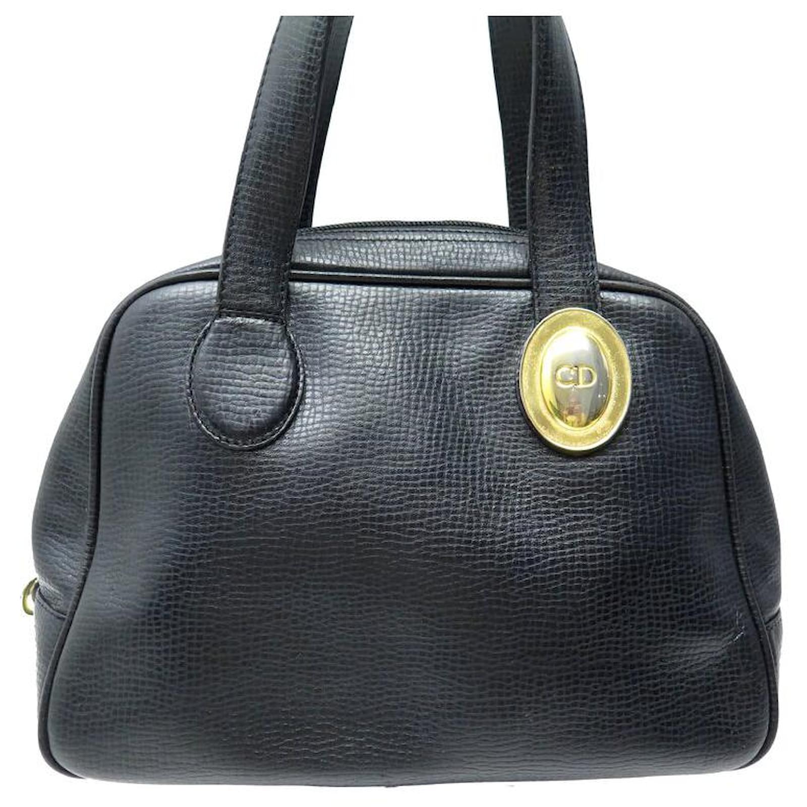 VINTAGE CHRISTIAN DIOR SHOULDER BAG BLACK GRAINED LEATHER