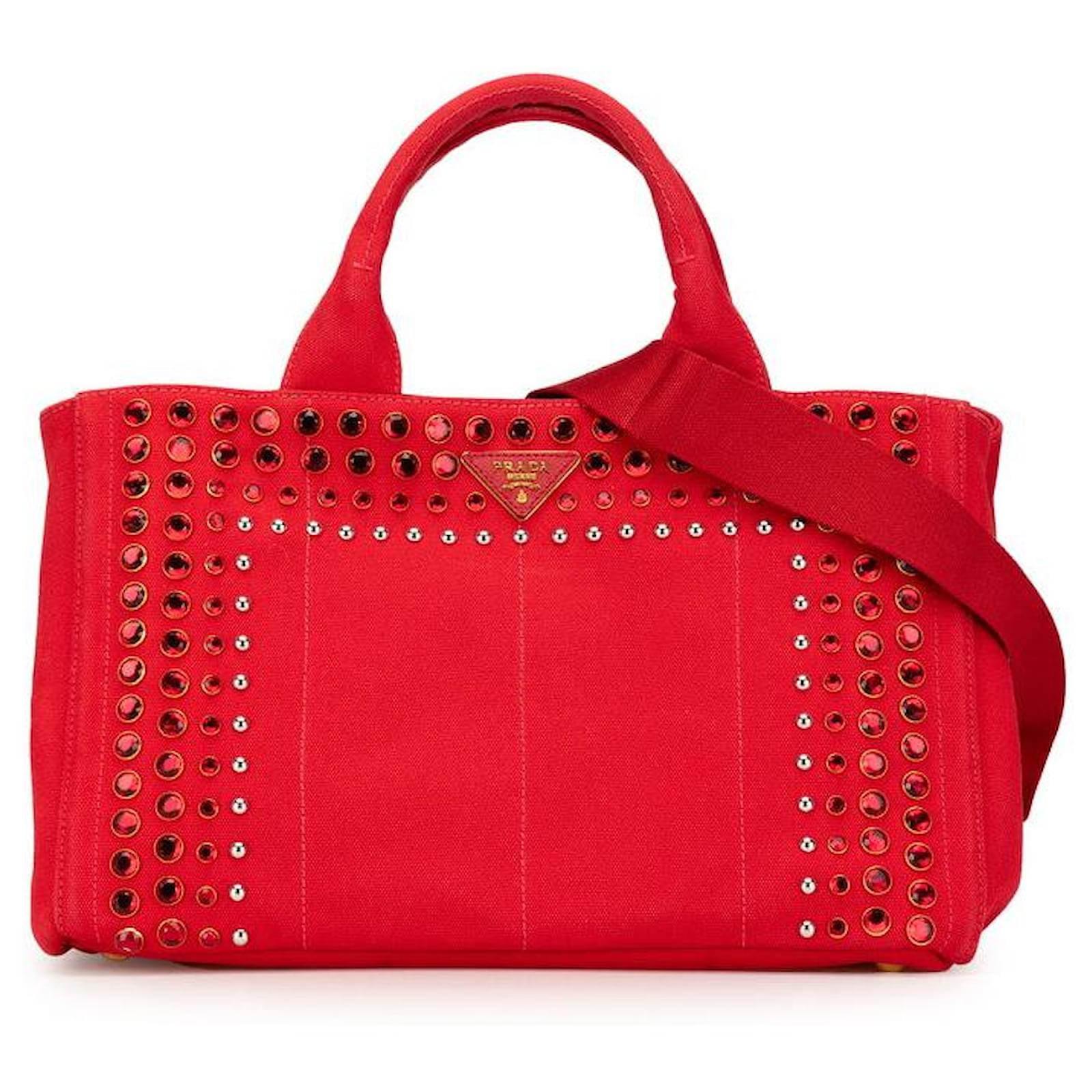 Prada Canvas Canapa M Bijou Handbag Red Cloth ref.1933471 - Joli 