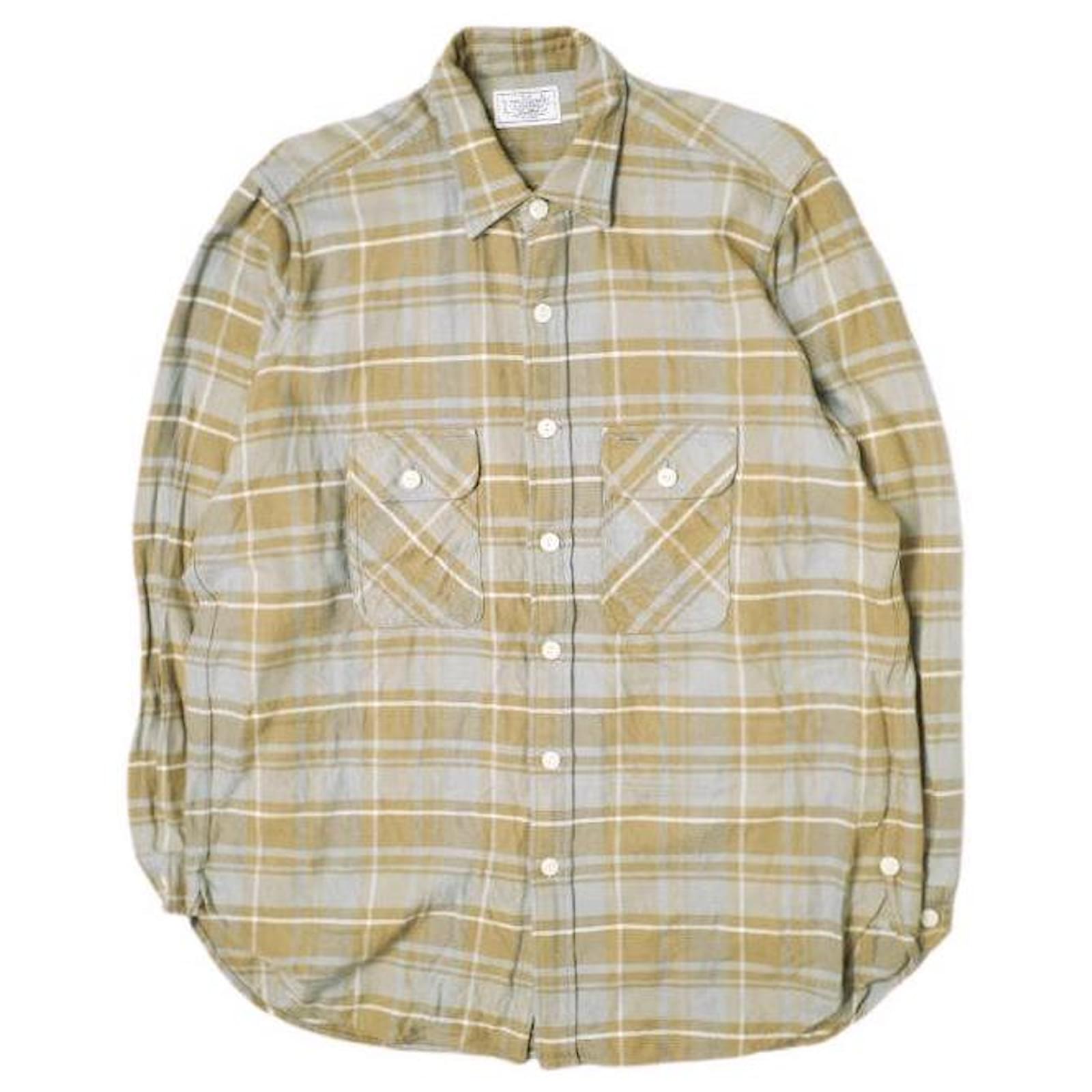 & Other Stories Unlikely Elbow Patch Flannel Work Shirt Beige 
