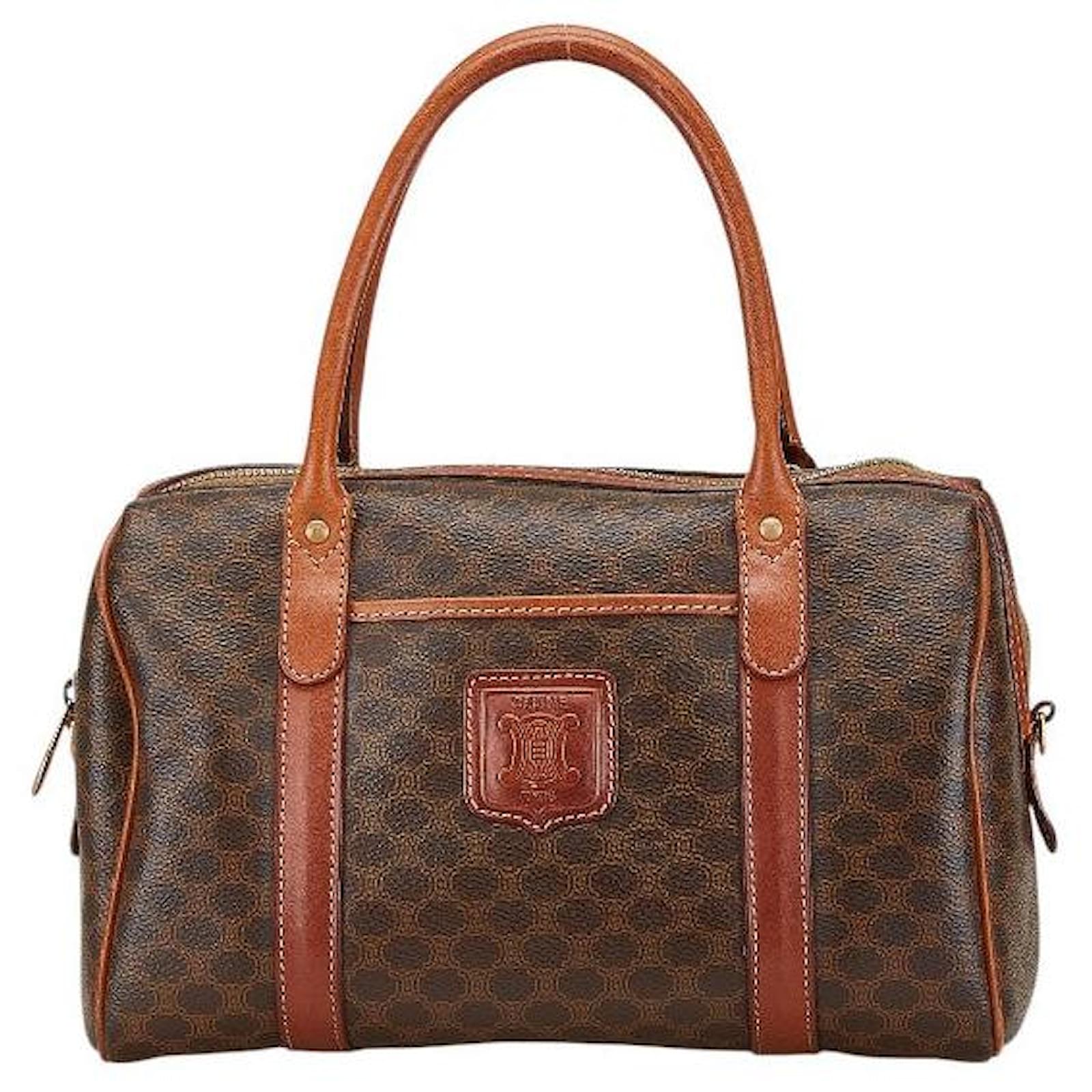 Céline Celine Macadam Mini Boston Bag Brown PVC Leather Cloth ref