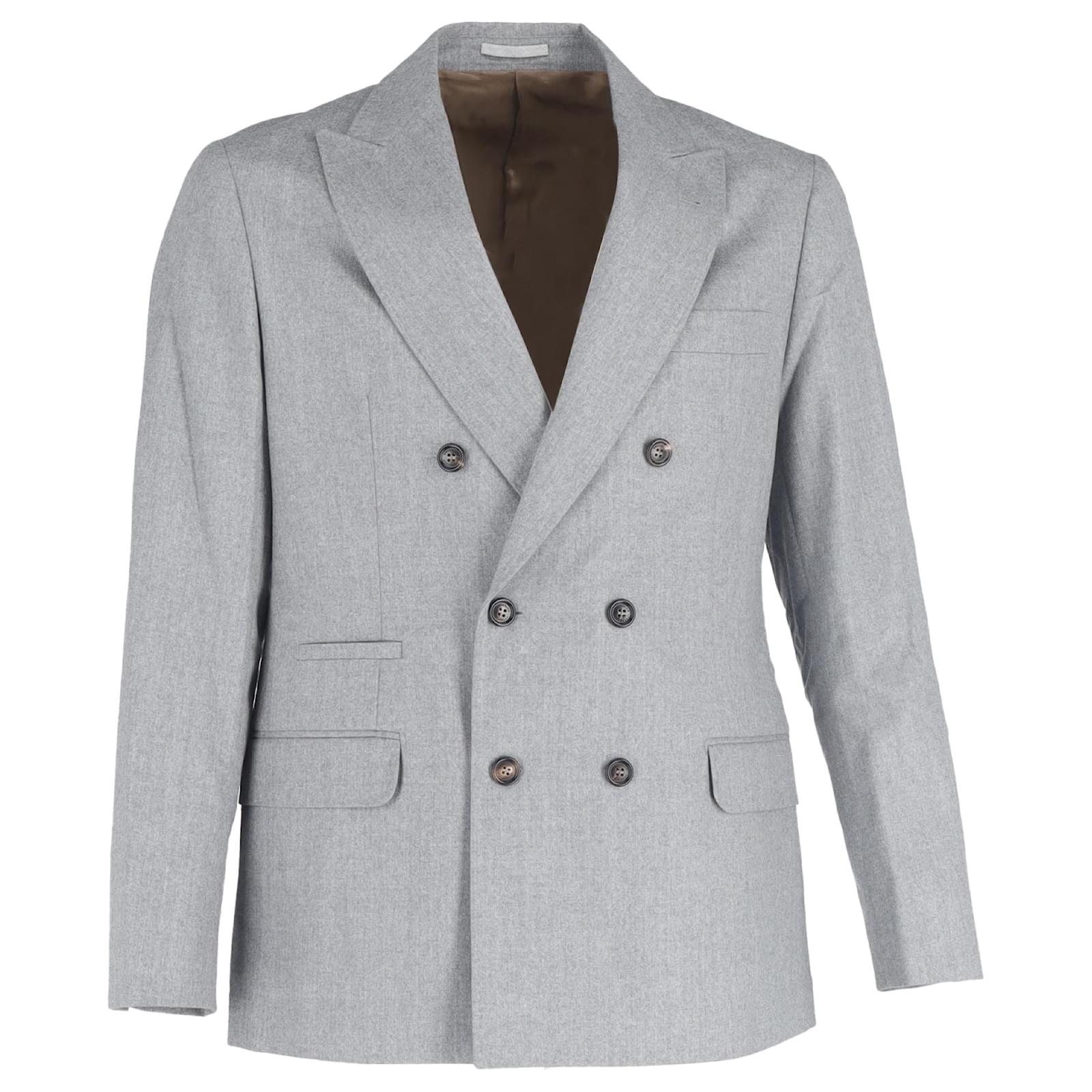 Blazer doppiopetto Brunello Cucinelli con tasche in lana grigia