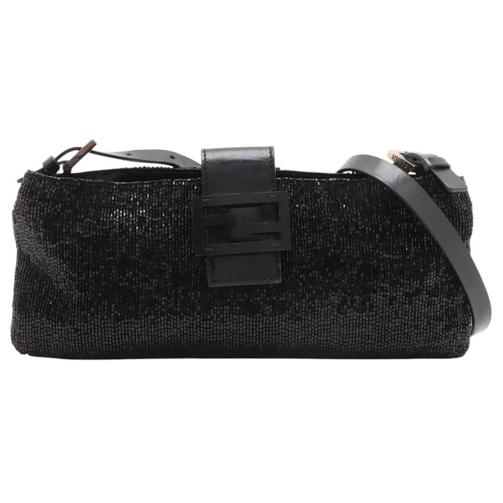 Borsa a tracolla Baguette in paillettes nere e perline Fendi Nero