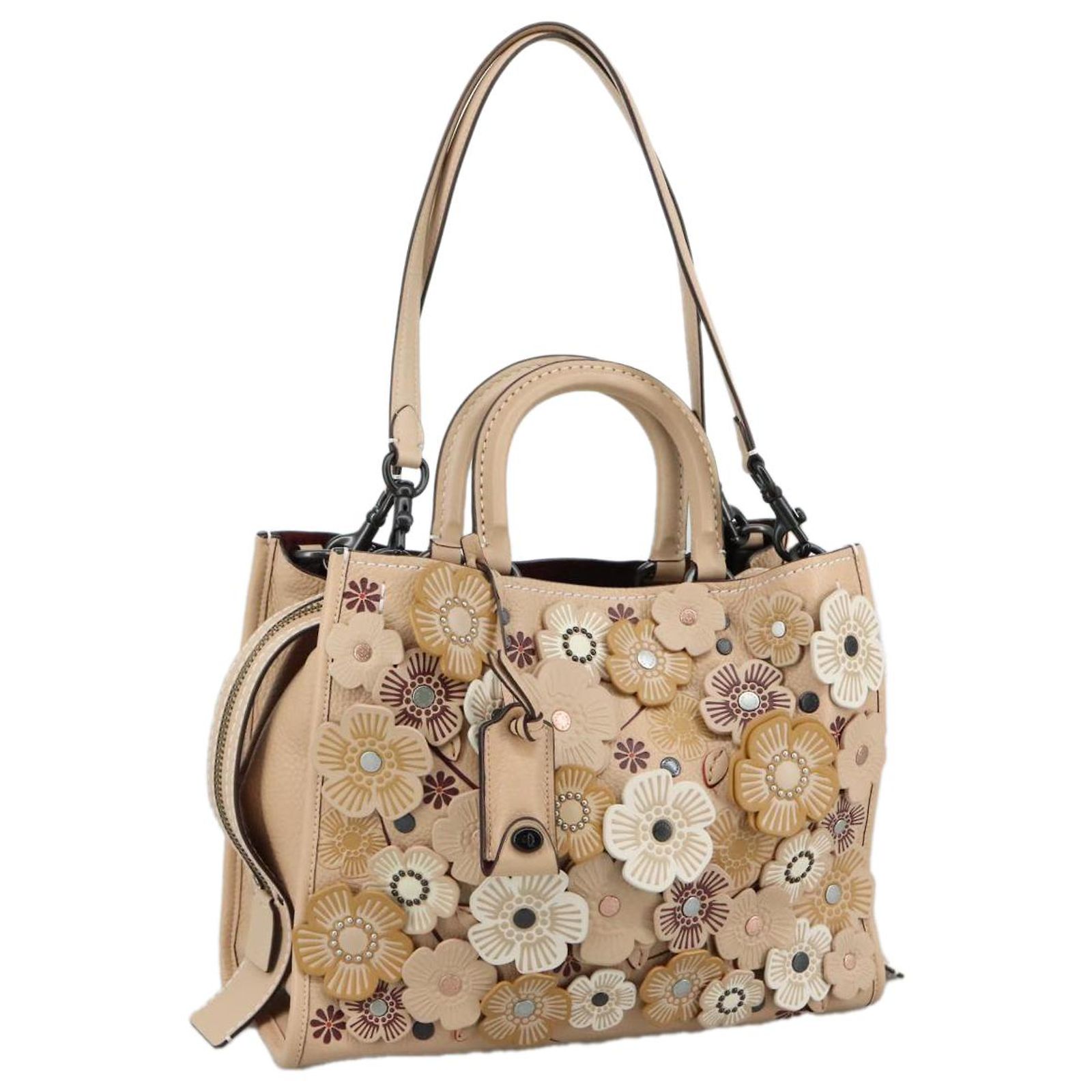 Coach Rogue 31 Hand Bag Leather 2way Beige Auth am7357 ref 