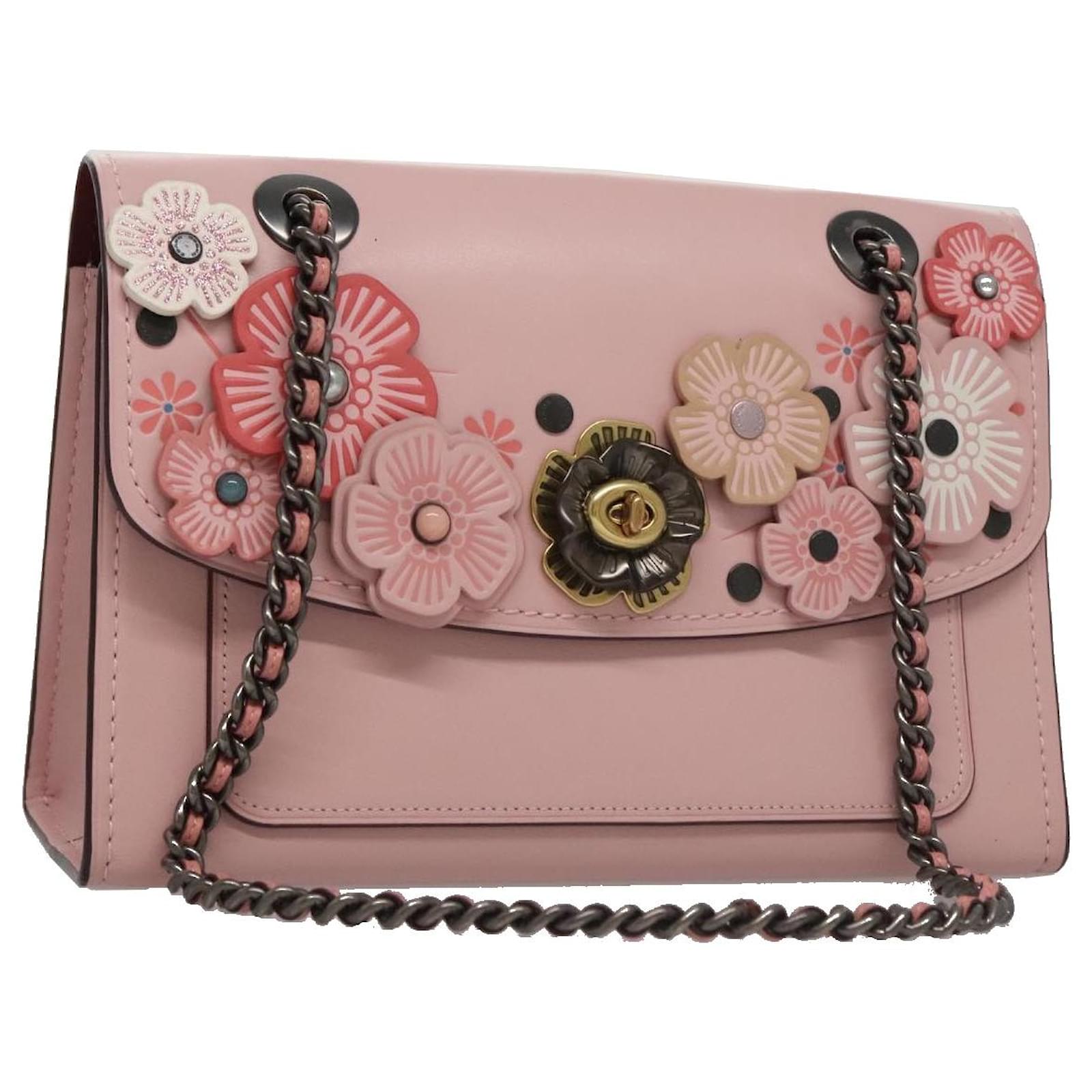 Coach Parker With Tea Rose Chain Shoulder Bag Leather Pink Auth