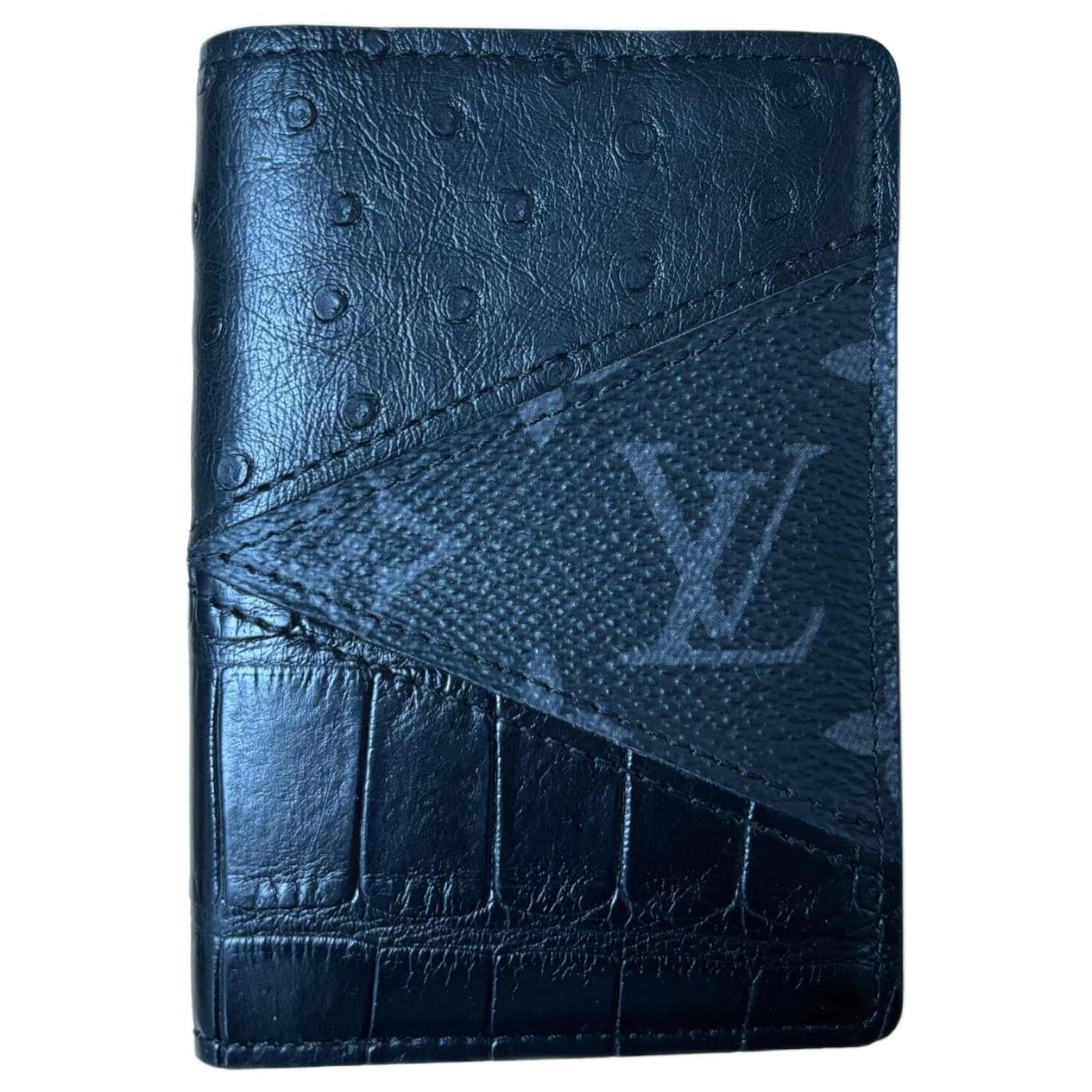 Louis Vuitton ostrich alligator organizer Black Exotic leather ref
