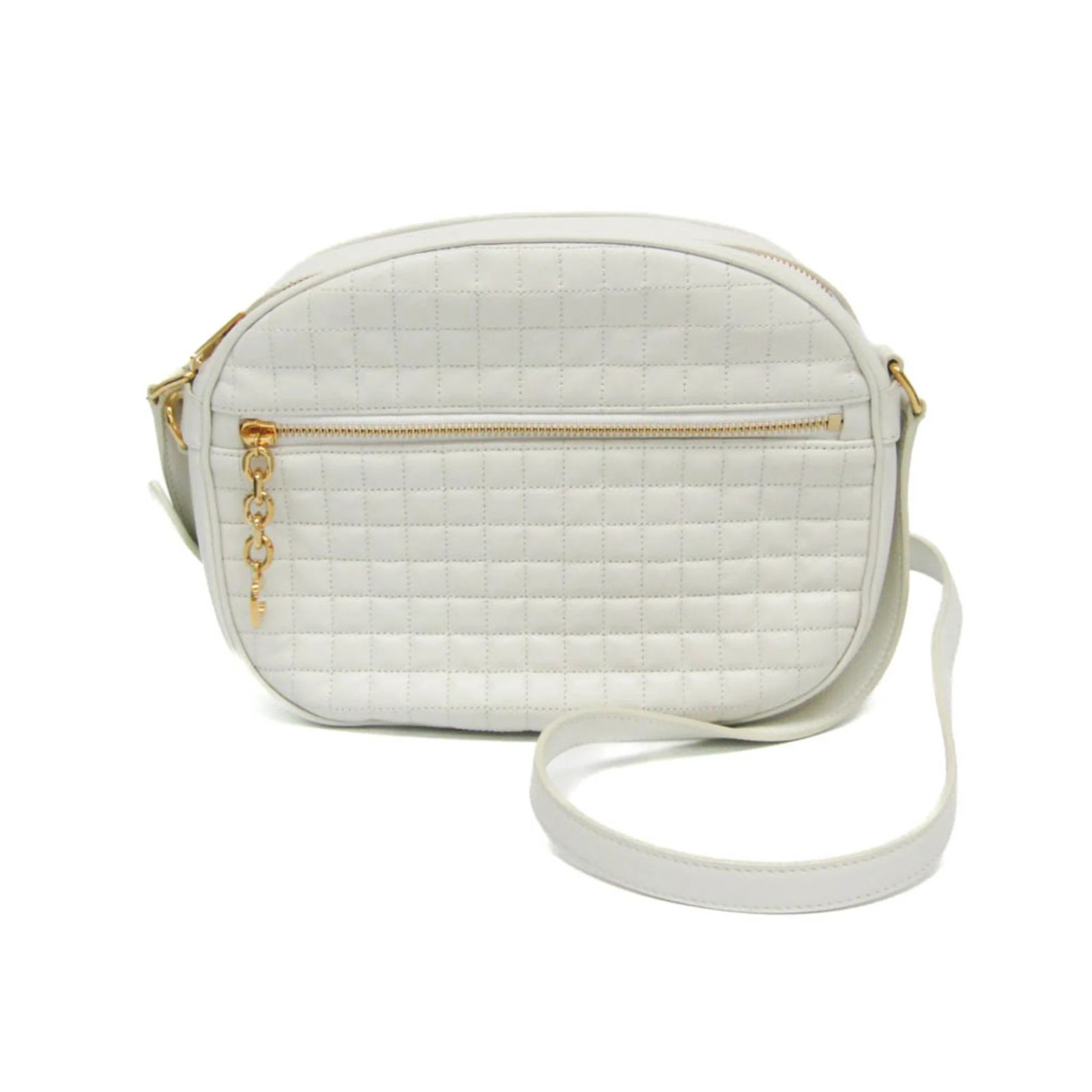 Céline Celine C Charm Medium Cross Leather Shoulder Bag White ref 