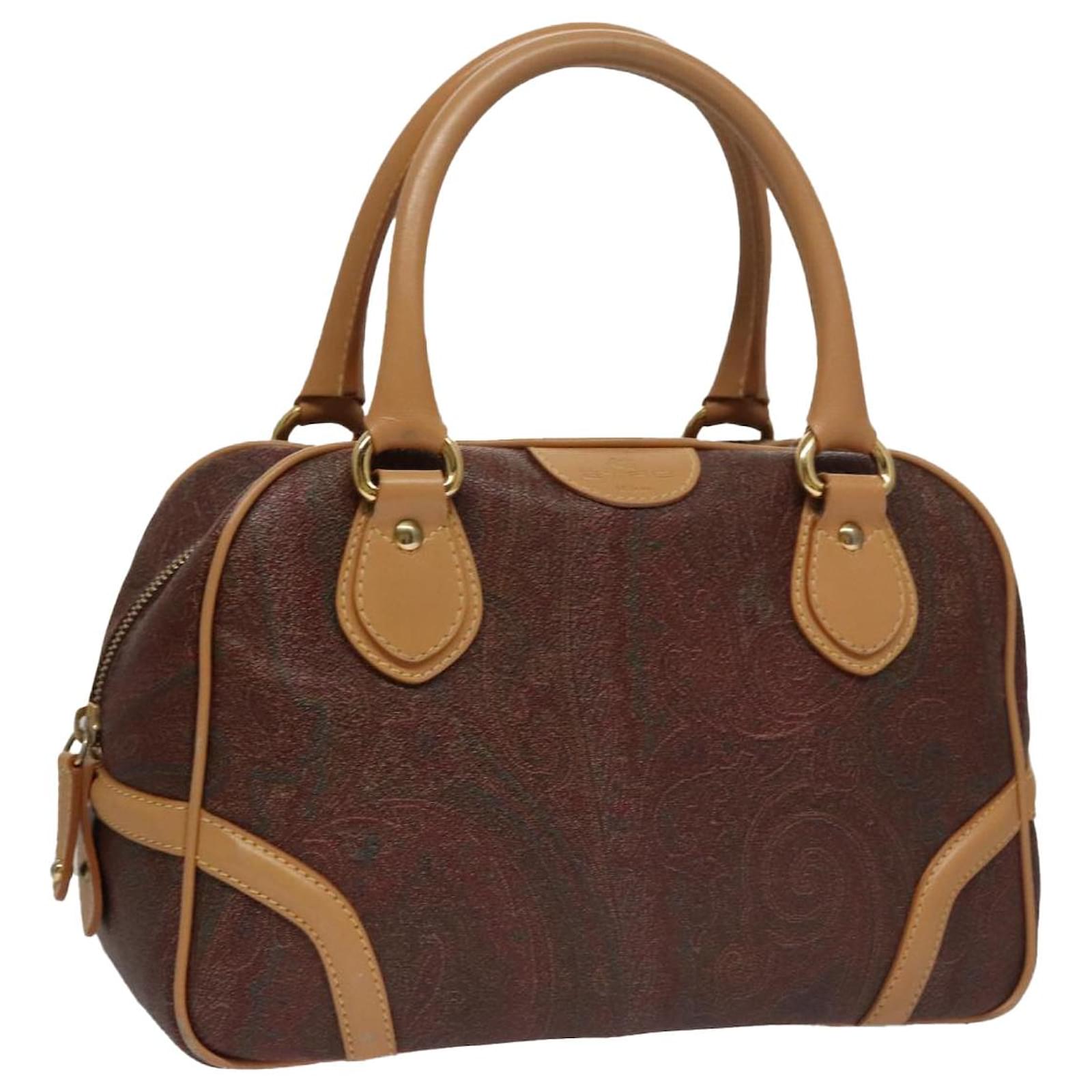 ETRO Paisley Hand Bag PVC Leather Brown Auth am7456