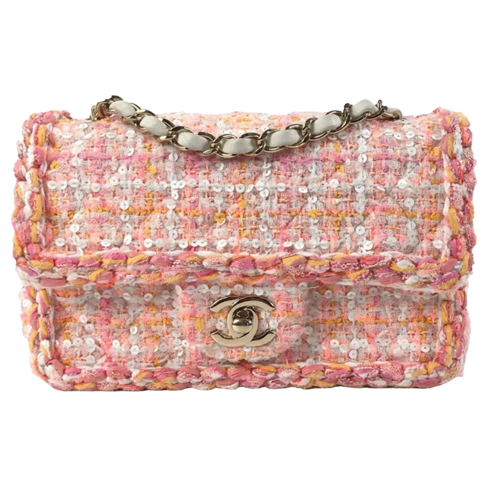 Pink Chanel Mini Classic Rectangular Tweed Flap Bag Leather ref.1944148 ...