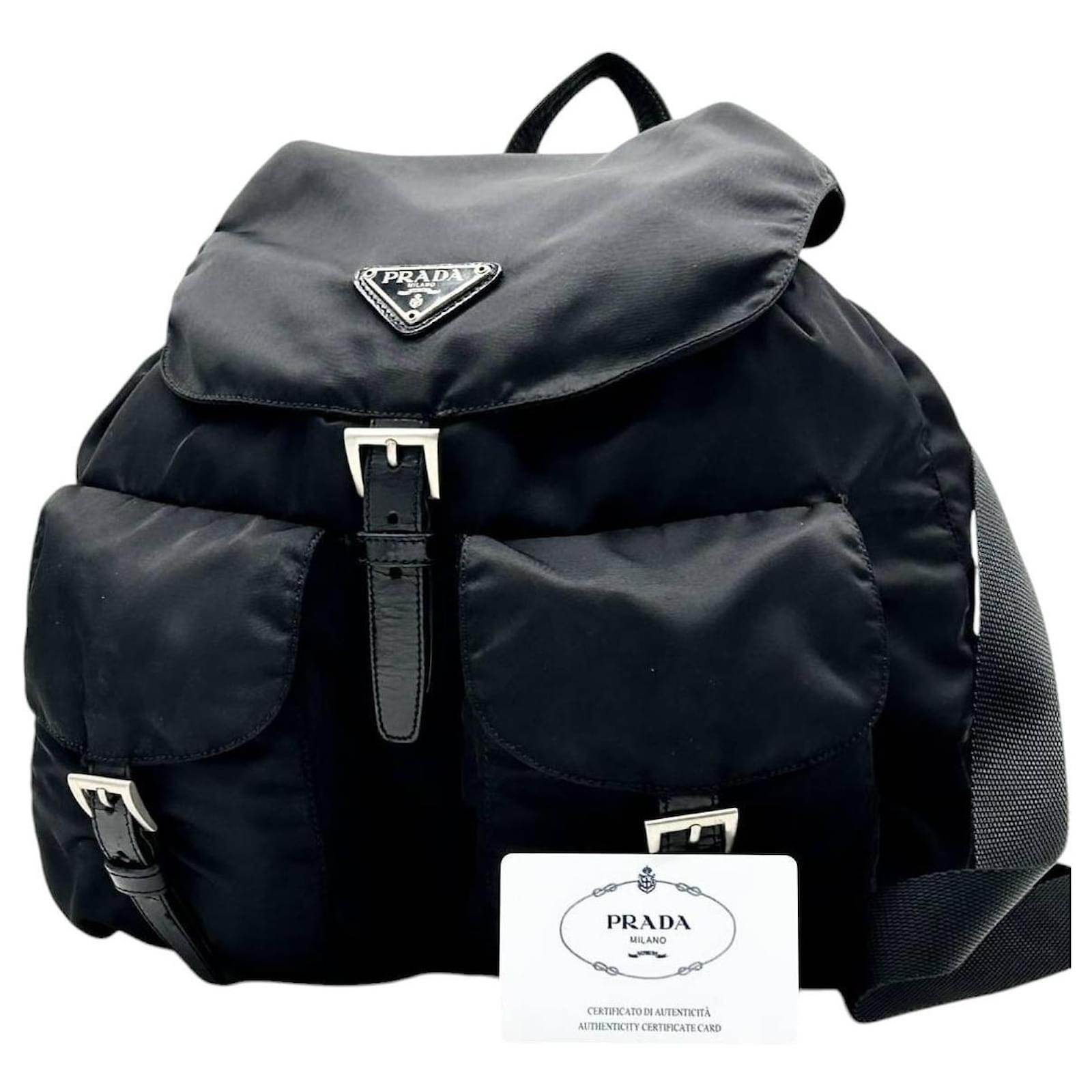 Prada Sport Black Nylon Logo Shoulder Rucksack Bag Backpack Blue