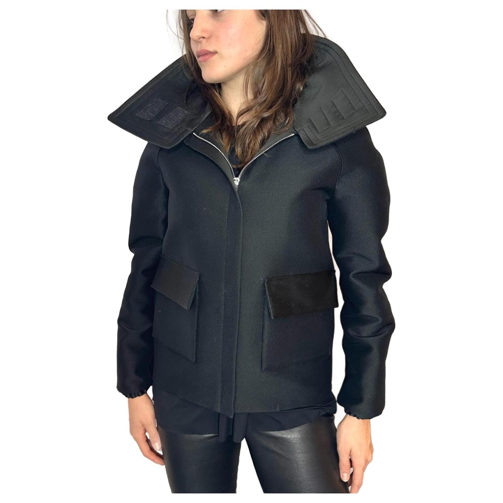 Céline Hooded jacket Pre-Fall 2014 by Phoebe Philo Black Silk