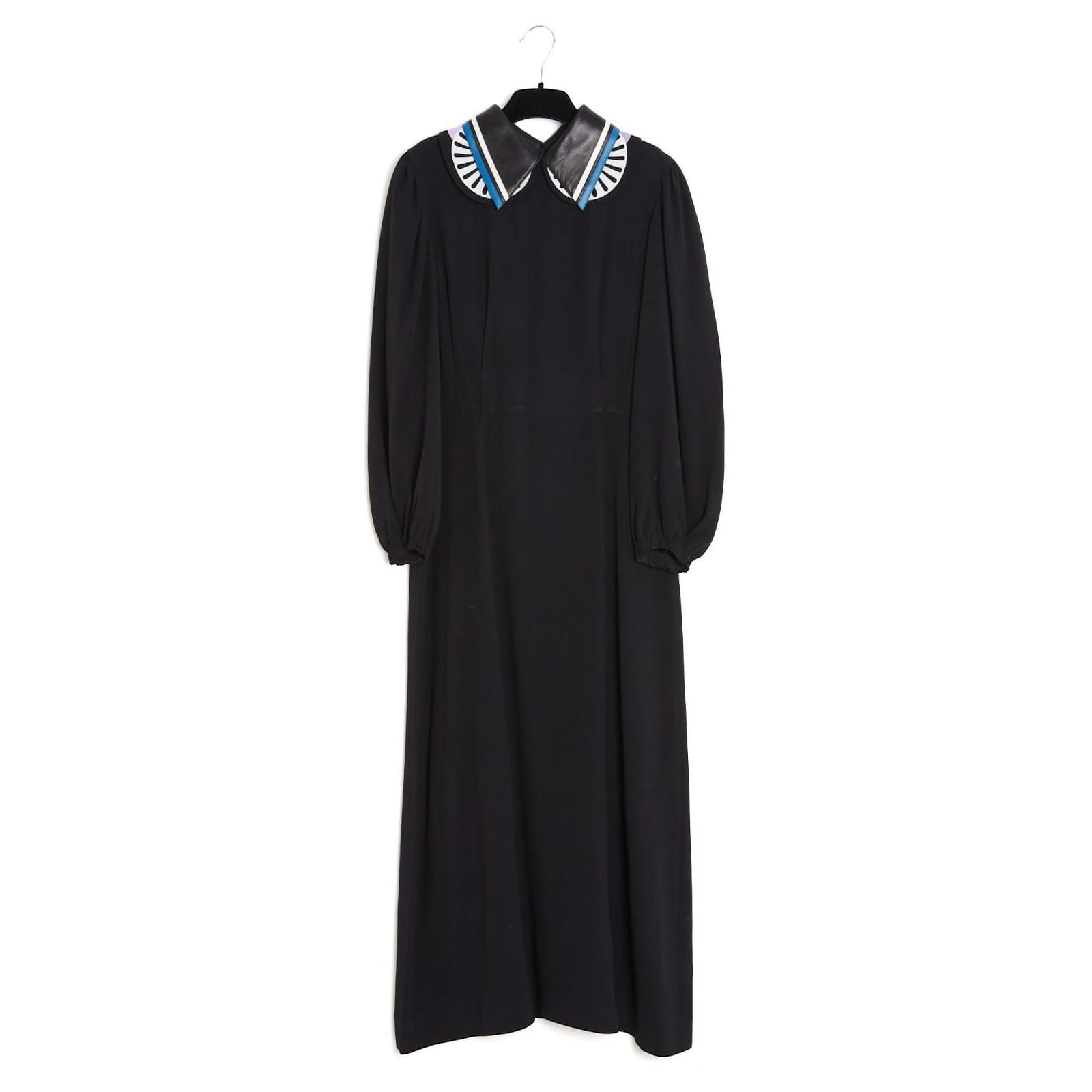 Miu Miu Dress 2 collars FR36 Black Crepe Double Collar Maxi Dress UK8 US6 Acrylic ref.JC1944699 (Sold) - Joli Closet Miu Miu Dress 2 collars FR36 Black Crepe Double Collar Maxi Dress UK8 US6 Acrylic ref.JC1944699 (Sold) - Joli Closet