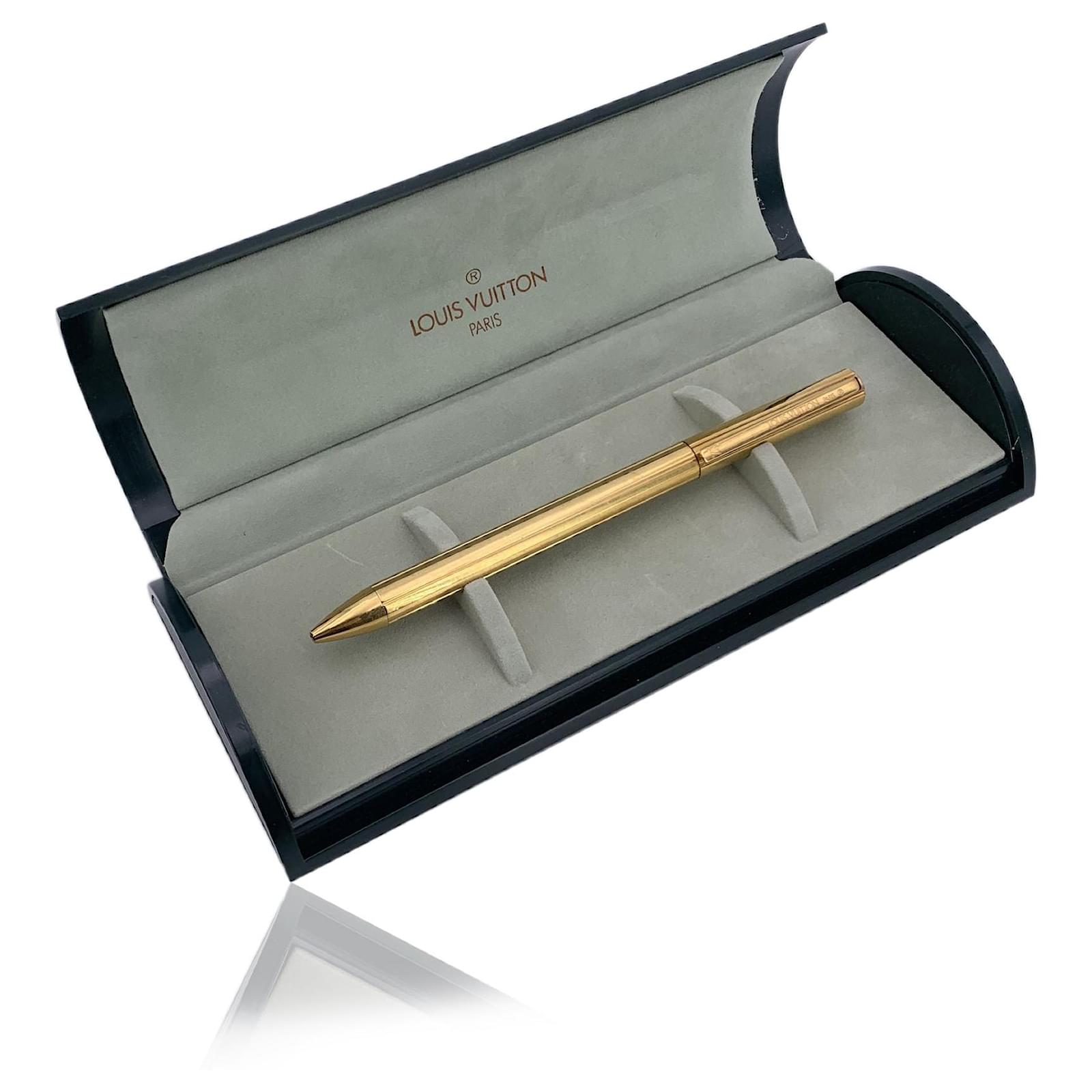 Louis Vuitton Vintage Gold Metal Engraved Ballpoint Pen with Case
