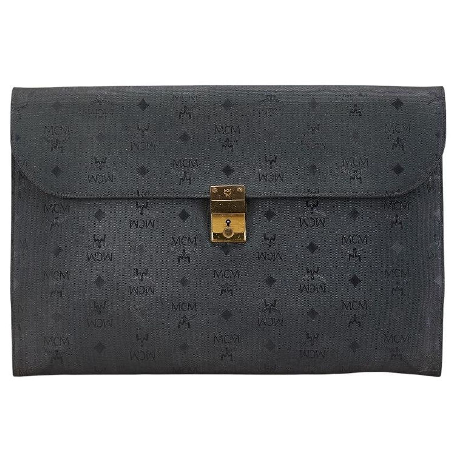 Pvc Briefcase MCM Visetos Logogram PVC Leather Briefcase Black Cloth ref.1950953 ...