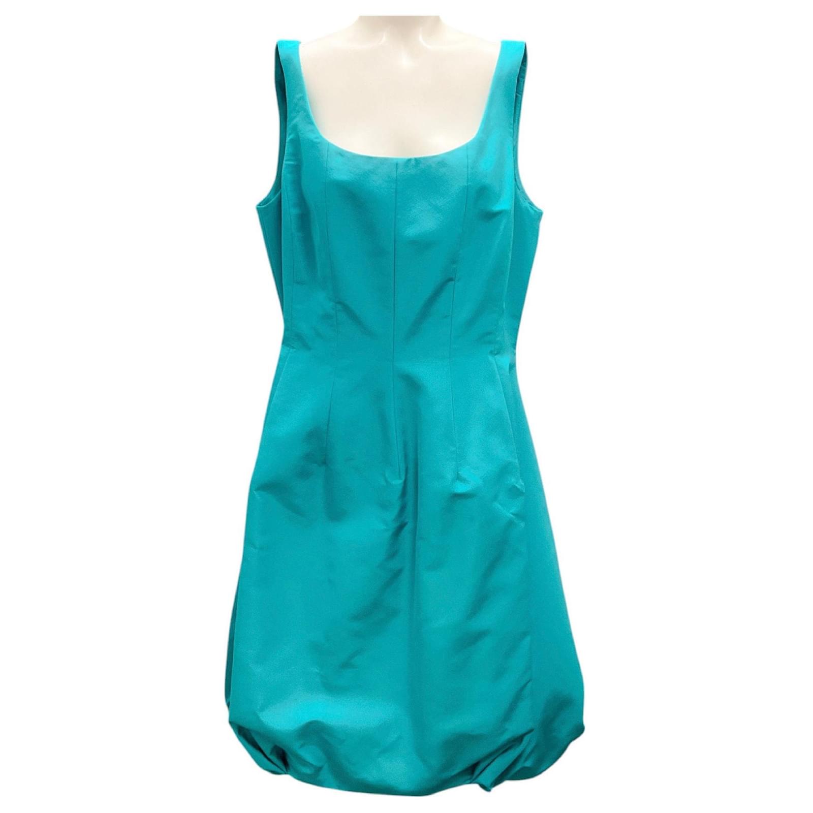 Abito A-Line senza maniche in taffetà di seta turchese 2012 di