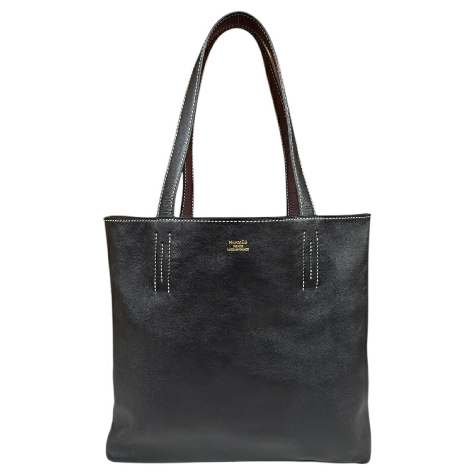 Hermès Hermes Double Sens 28 Tote Bag Black Dark red Leather ref