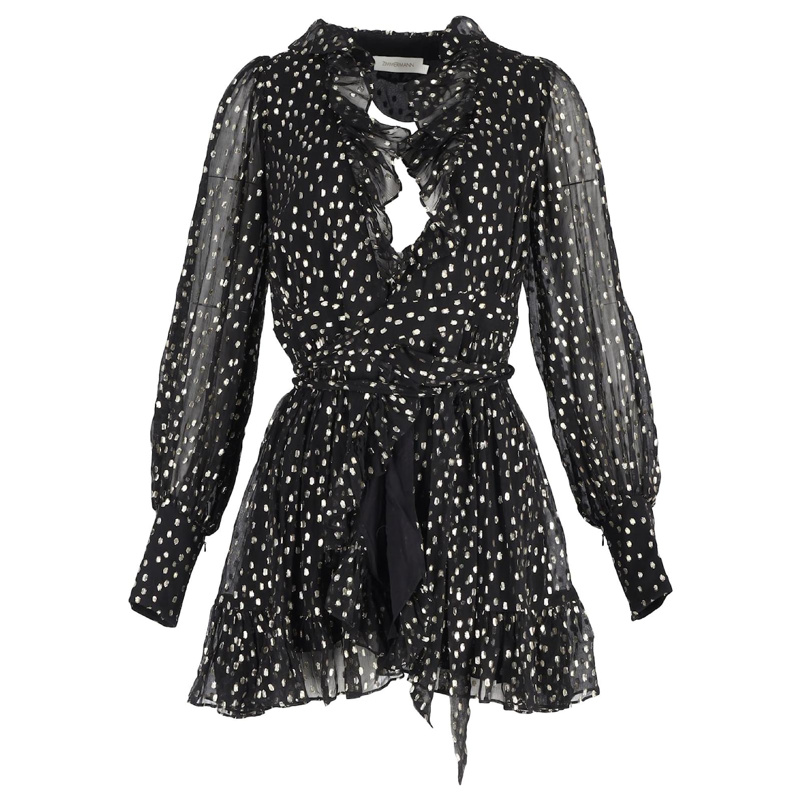 Zimmermann Polka Dot Mini Wrap Dress in Black Silk ref.JC1956702 (Sold) -  Joli Closet