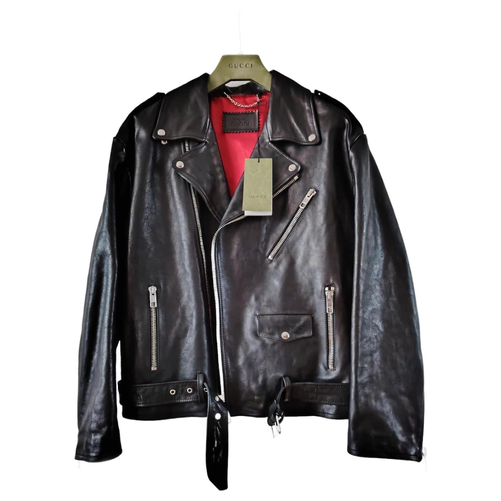 GUCCI GIACCA DA BIKER IN PELLE CON LOGO Nero
