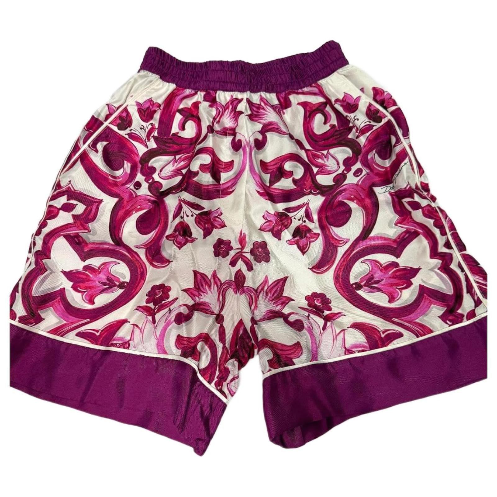Dolce & Gabbana Majolica print silk shorts Pink White ref