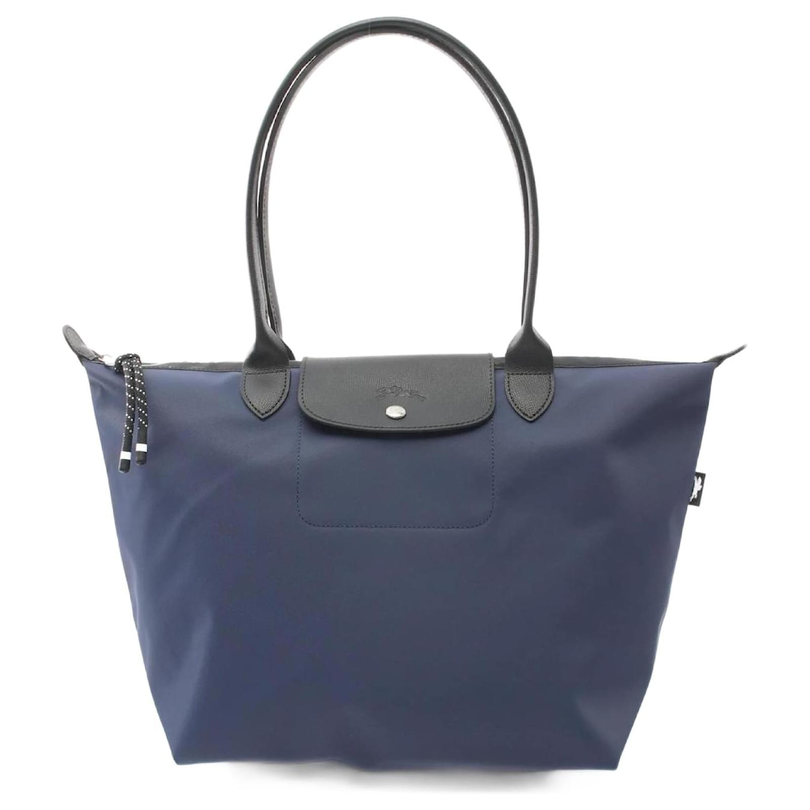 Longchamp Le Pliage Energy L Tote Bag Black Navy blue Leather